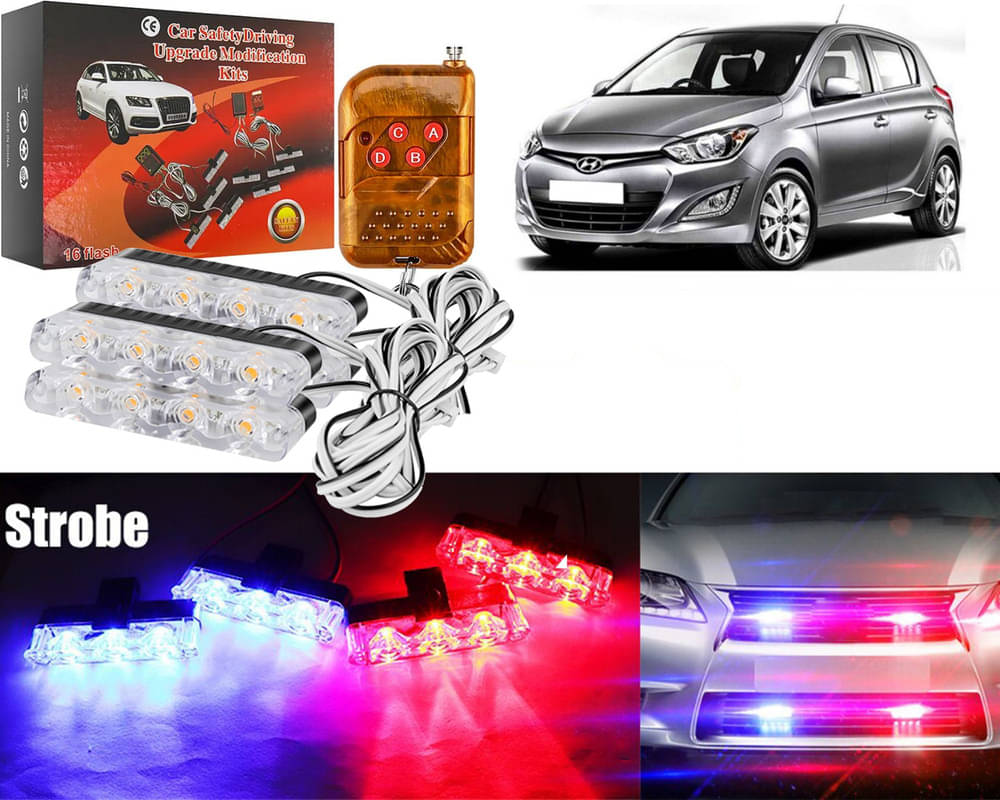 Car Grill Red & Blue LED DRL Police Flasher Emergency Warning Strobe Light For I20 Type-2     			Car Grill Red & Blue LED DRL Police Flasher Emergency Warning Strobe Light For I20 Type-2