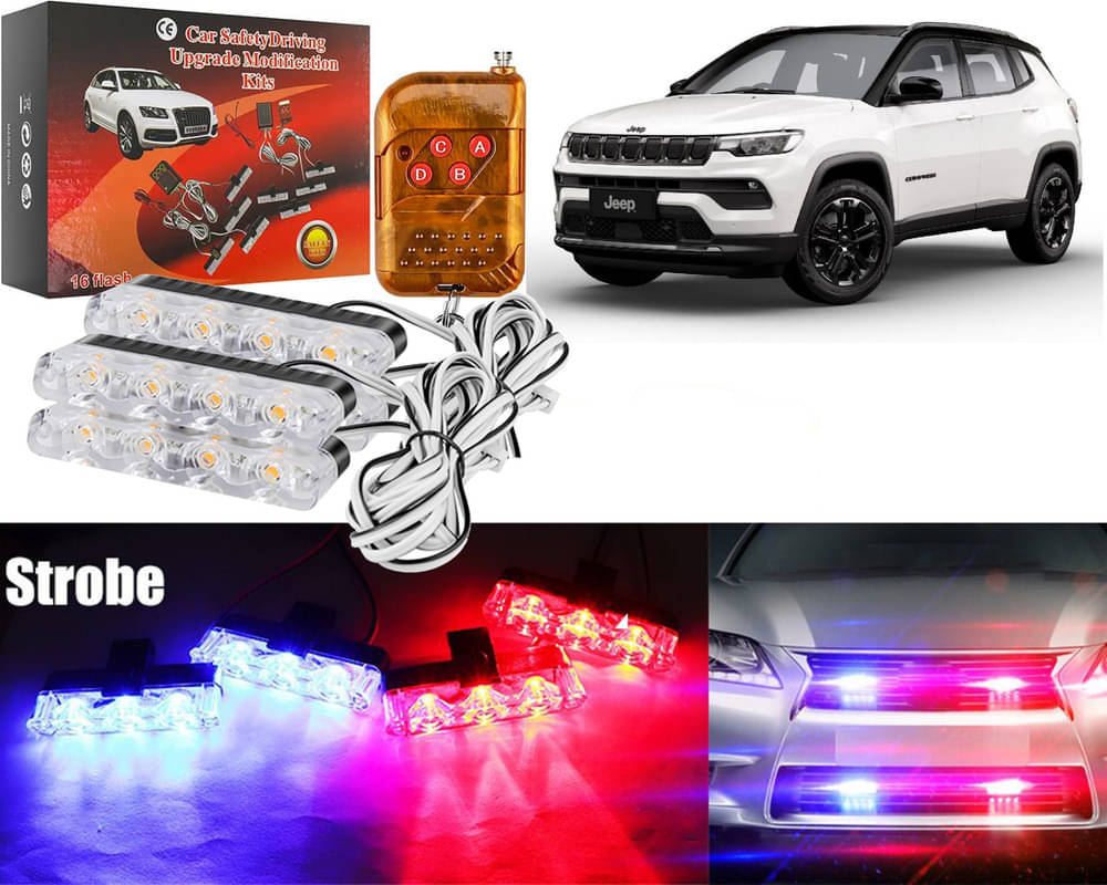 Car Grill Red & Blue LED DRL Police Flasher Emergency Warning Strobe Light For Jeep Compass 2022 Car Grill Red & Blue LED DRL Police Flasher Emergency Warning Strobe Light For Jeep Compass 2022