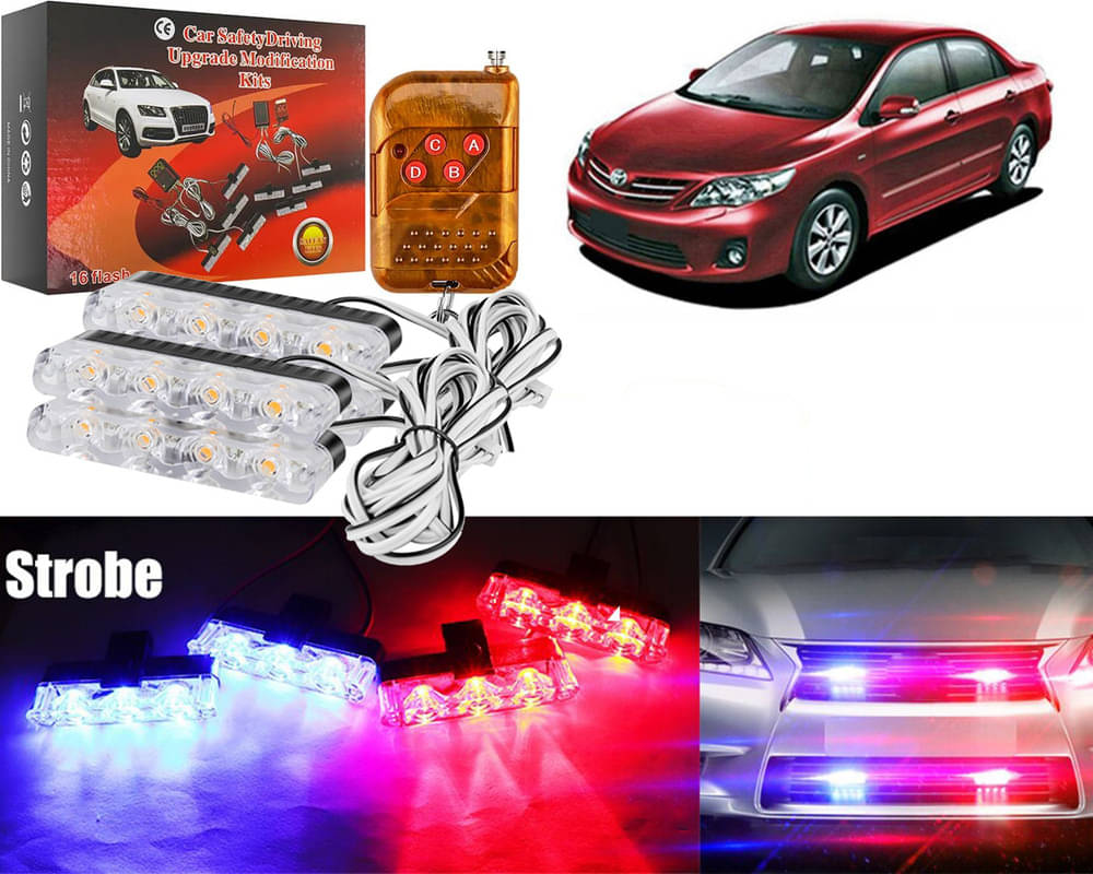     			Car Grill Red & Blue LED DRL Police Flasher Emergency Warning Strobe Light For Corolla Altis