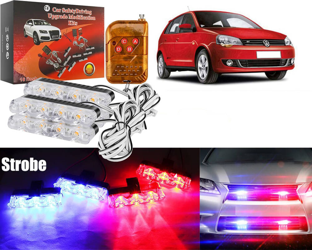     			Car Grill Red & Blue LED DRL Police Flasher Emergency Warning Strobe Light For Polo Vivo GT