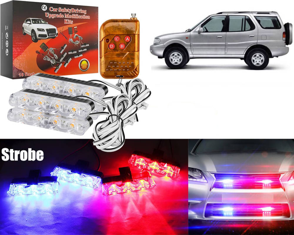     			Car Grill Red & Blue LED DRL Police Flasher Emergency Warning Strobe Light For Safari
