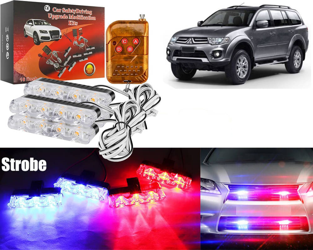     			Car Grill Red & Blue LED DRL Police Flasher Emergency Warning Strobe Light For Pajero Sport