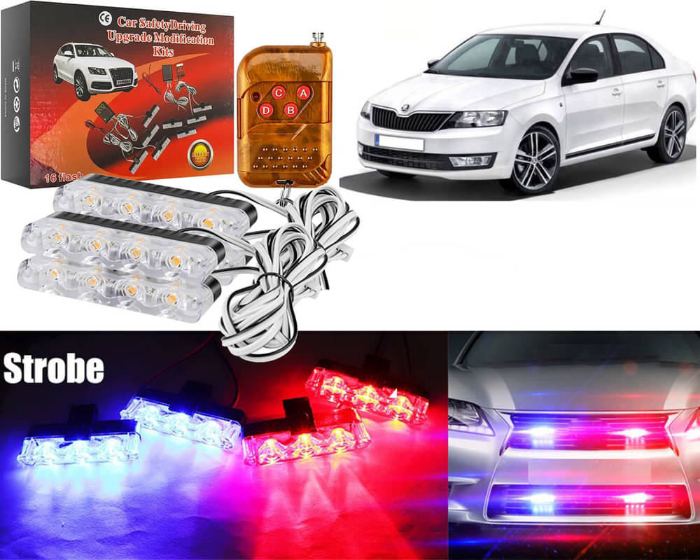     			Car Grill Red & Blue LED DRL Police Flasher Emergency Warning Strobe Light For Rapid 2012