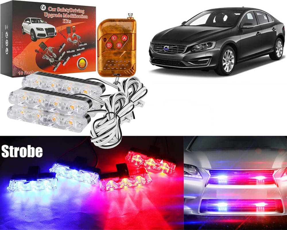     			Car Grill Red & Blue LED DRL Police Flasher Emergency Warning Strobe Light For S60