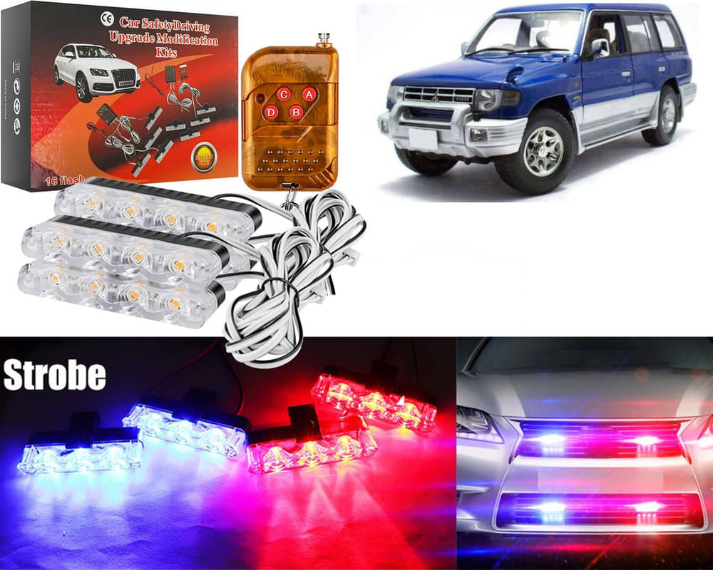     			Car Grill Red & Blue LED DRL Police Flasher Emergency Warning Strobe Light For Pajero