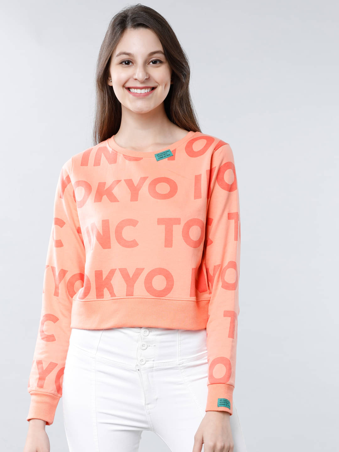 Tokyo Talkies Cotton Blend Women's Non Hooded Sweatshirt ( Peach ) Tokyo Talkies Cotton Blend Women's Non Hooded Sweatshirt ( Peach )