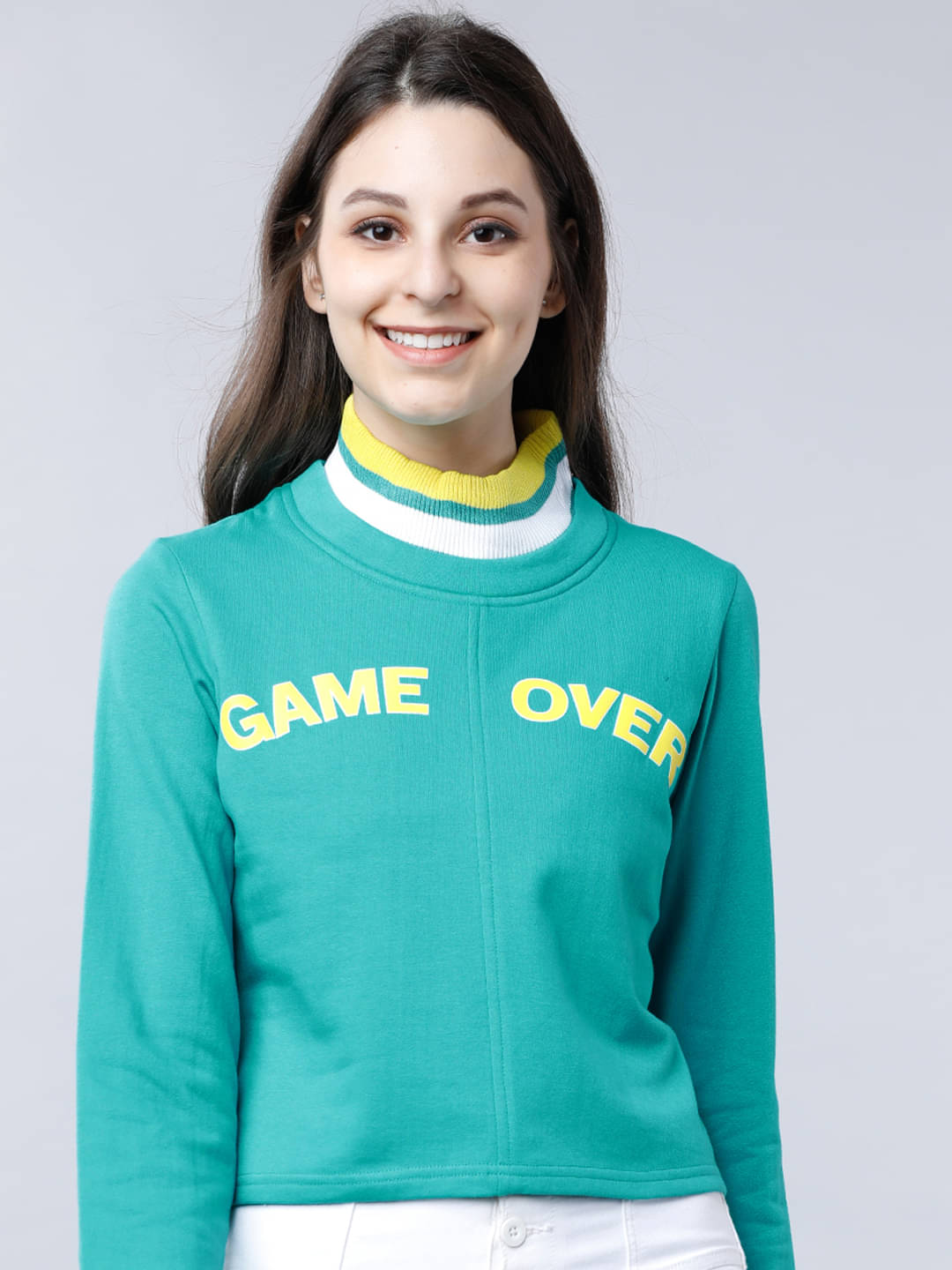 Tokyo Talkies Cotton Blend Women's Non Hooded Sweatshirt ( Green ) Tokyo Talkies Cotton Blend Women's Non Hooded Sweatshirt ( Green )