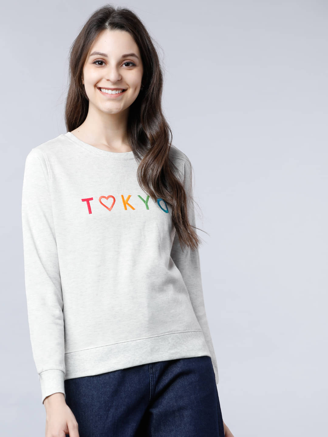 Tokyo Talkies Cotton Blend Women's Non Hooded Sweatshirt ( White ) Tokyo Talkies Cotton Blend Women's Non Hooded Sweatshirt ( White )