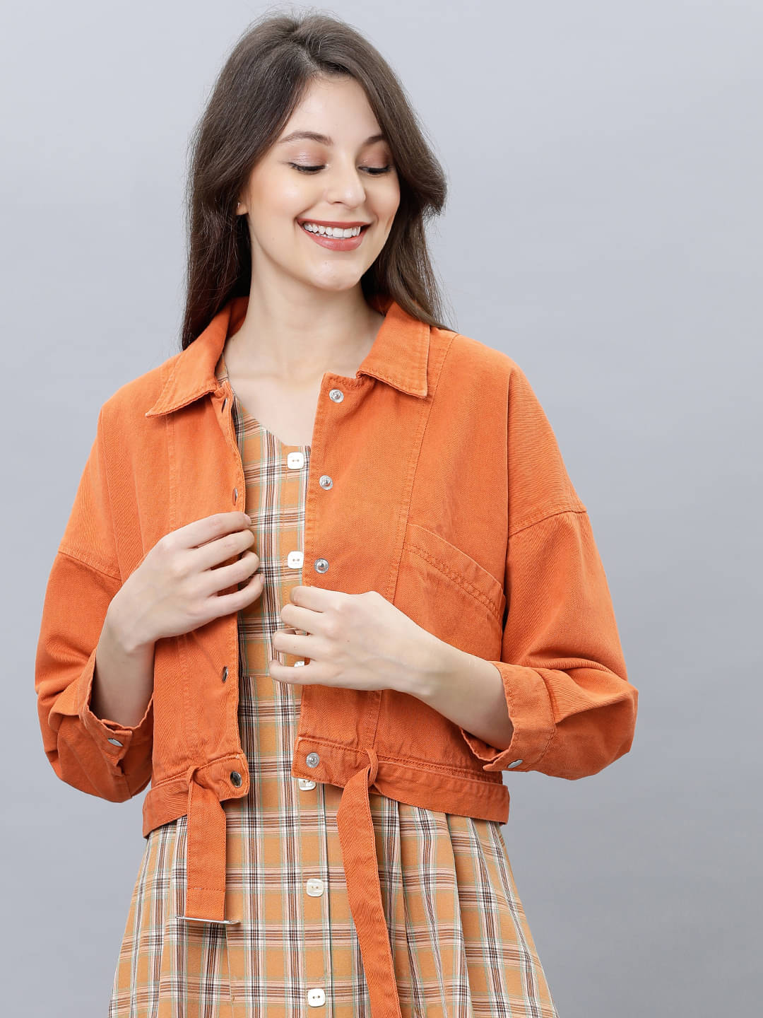 Tokyo Talkies Women Denim Jacket ( Orange ) Tokyo Talkies Women Denim Jacket ( Orange )