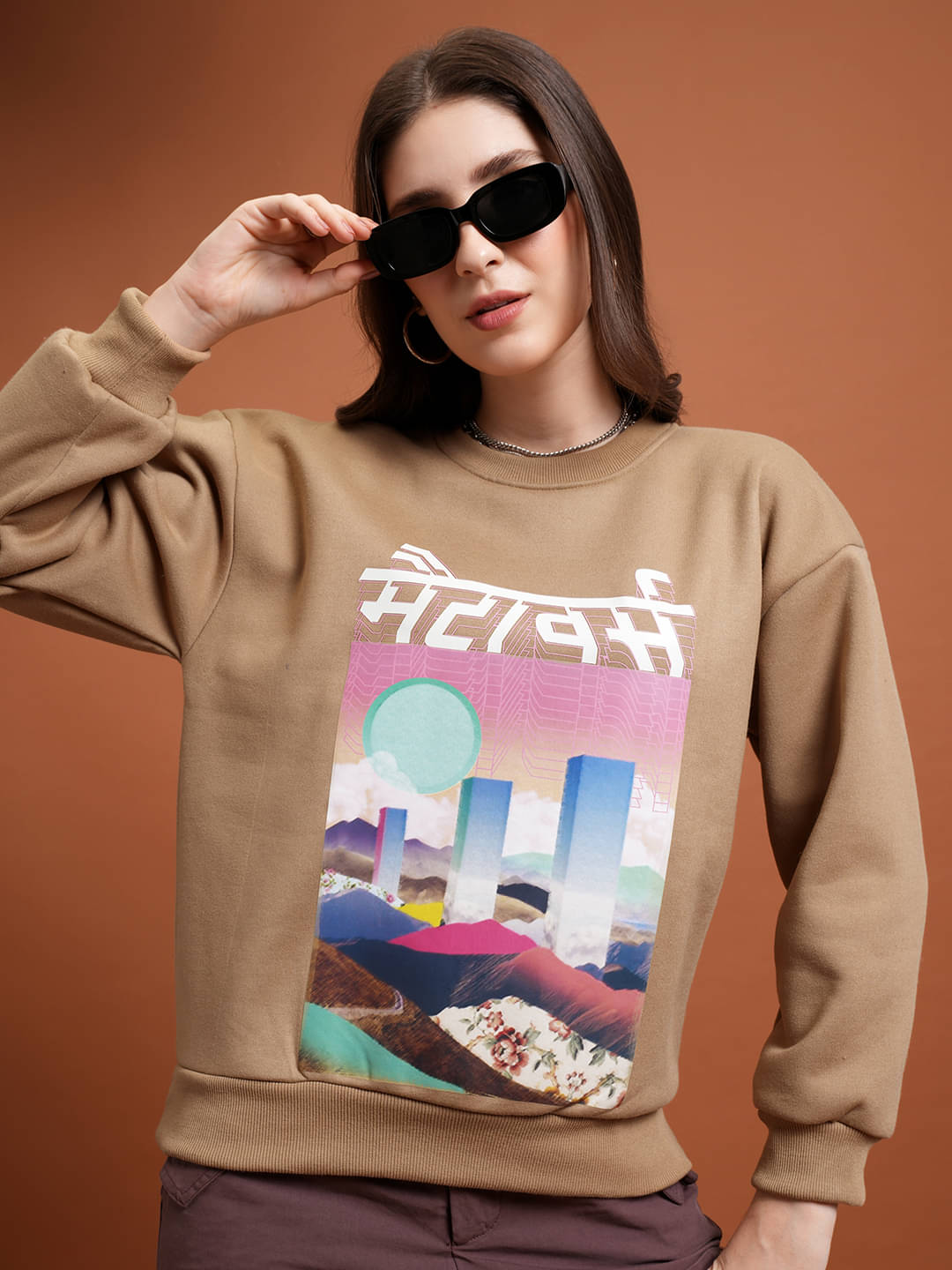 Tokyo Talkies Women Polyester Sweatshirt ( Brown )     			Tokyo Talkies Women Polyester Sweatshirt ( Brown )