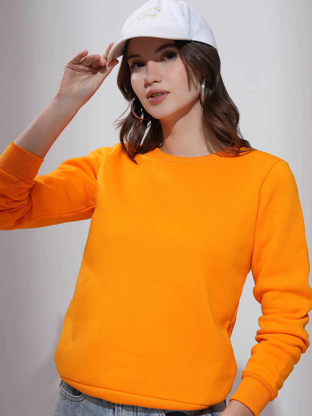 Tokyo Talkies Polyester Women's Non Hooded Sweatshirt ( Orange ) Tokyo Talkies Polyester Women's Non Hooded Sweatshirt ( Orange )