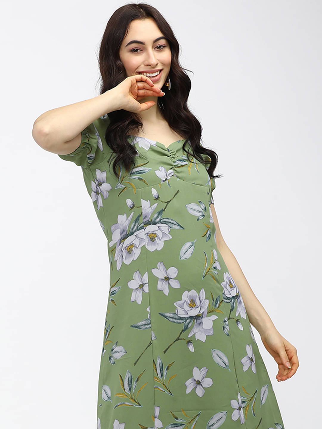 Tokyo Talkies Women Polyester Printed A-line Dress ( Green ) Tokyo Talkies Women Polyester Printed A-line Dress ( Green )
