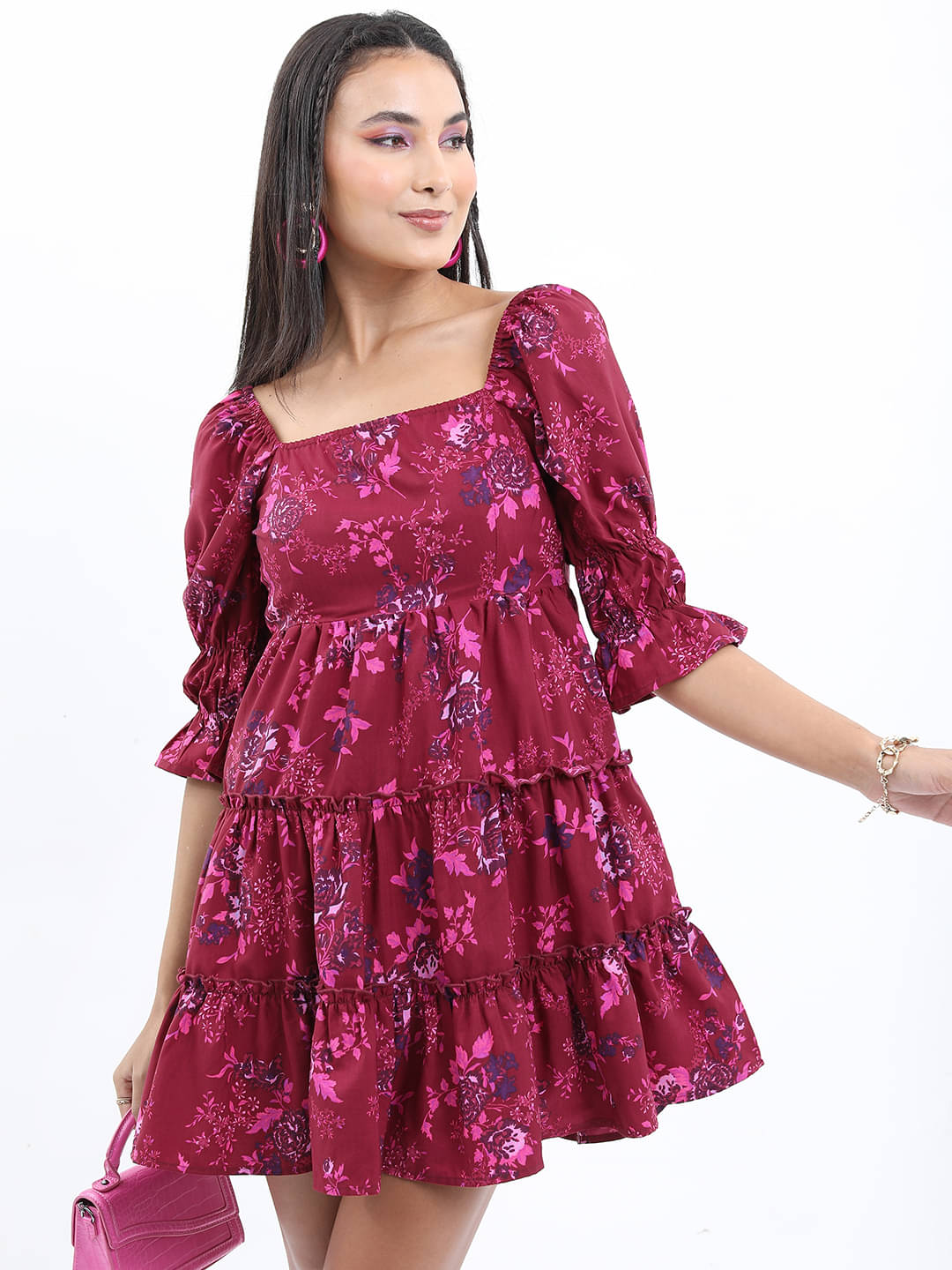     			Tokyo Talkies Women Polyester Printed Fit & Flare Dress ( Purple )