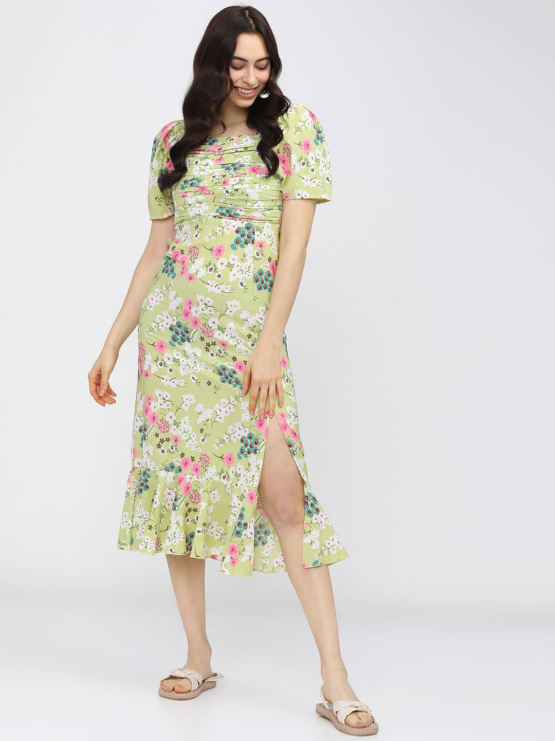     			Tokyo Talkies Women Polyester Printed A-line Dress ( Green )