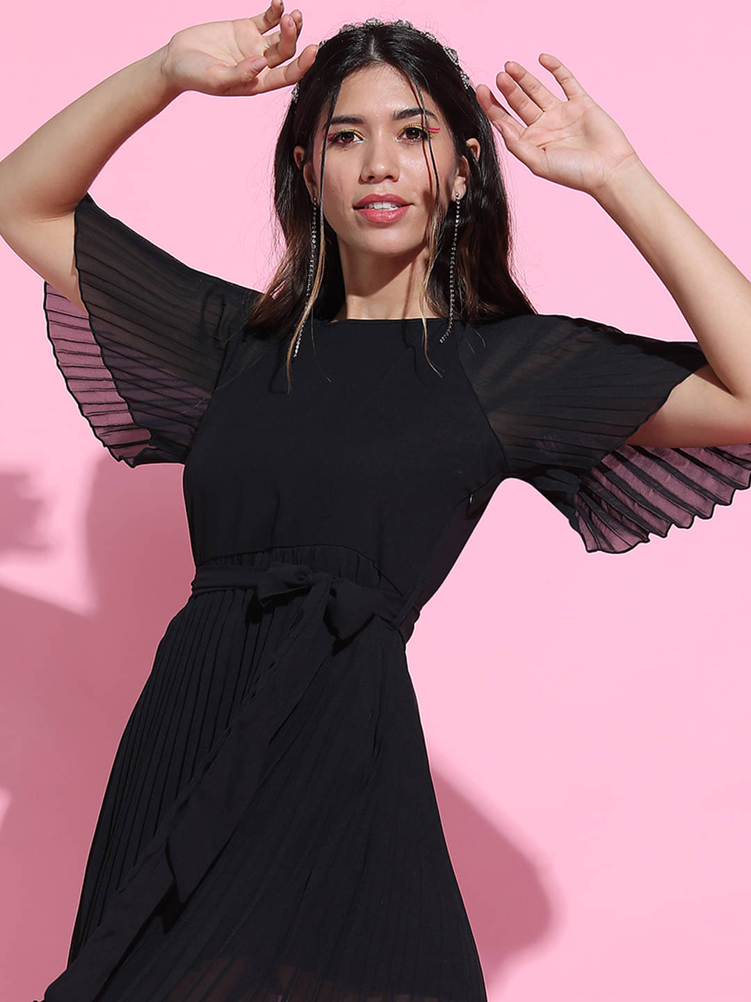     			Tokyo Talkies Women Polyester Solid A-line Dress ( Black )
