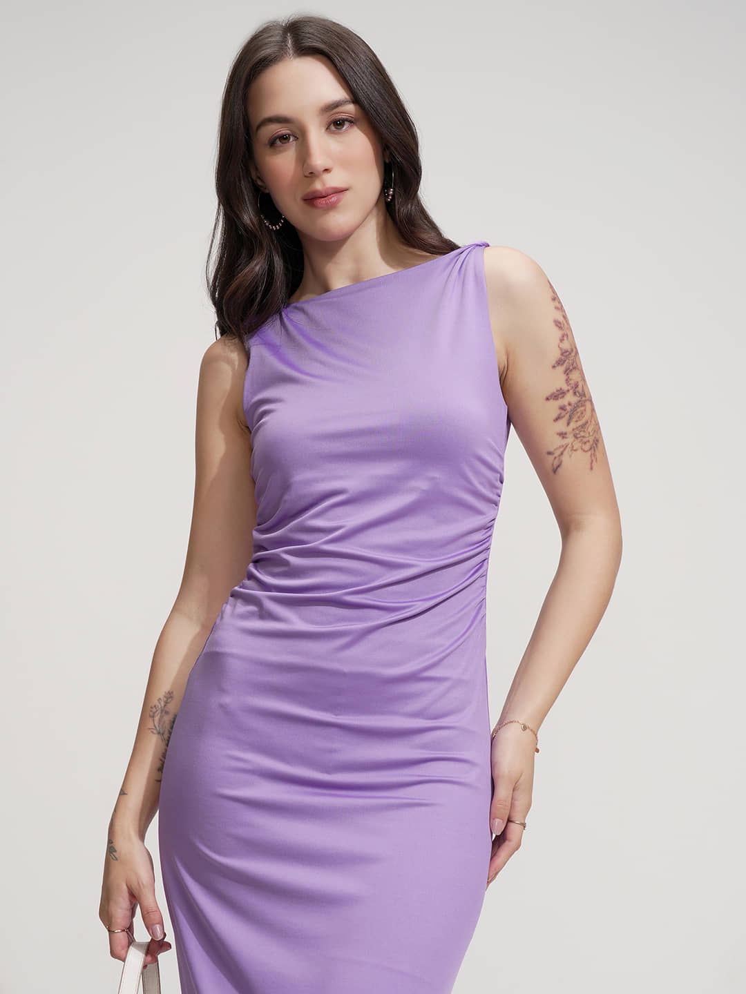 Tokyo Talkies Women Polyester Solid Maxi ( Lavender )