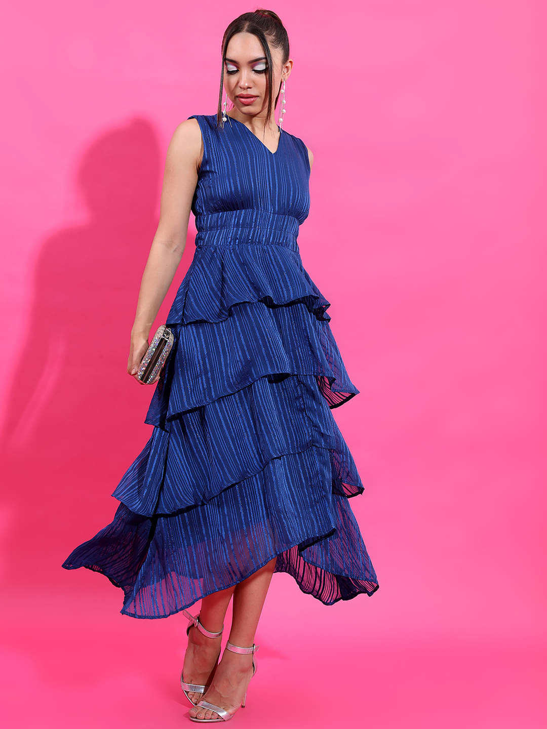     			Tokyo Talkies Women Polyester Solid Fit & Flare Dress ( Navy )