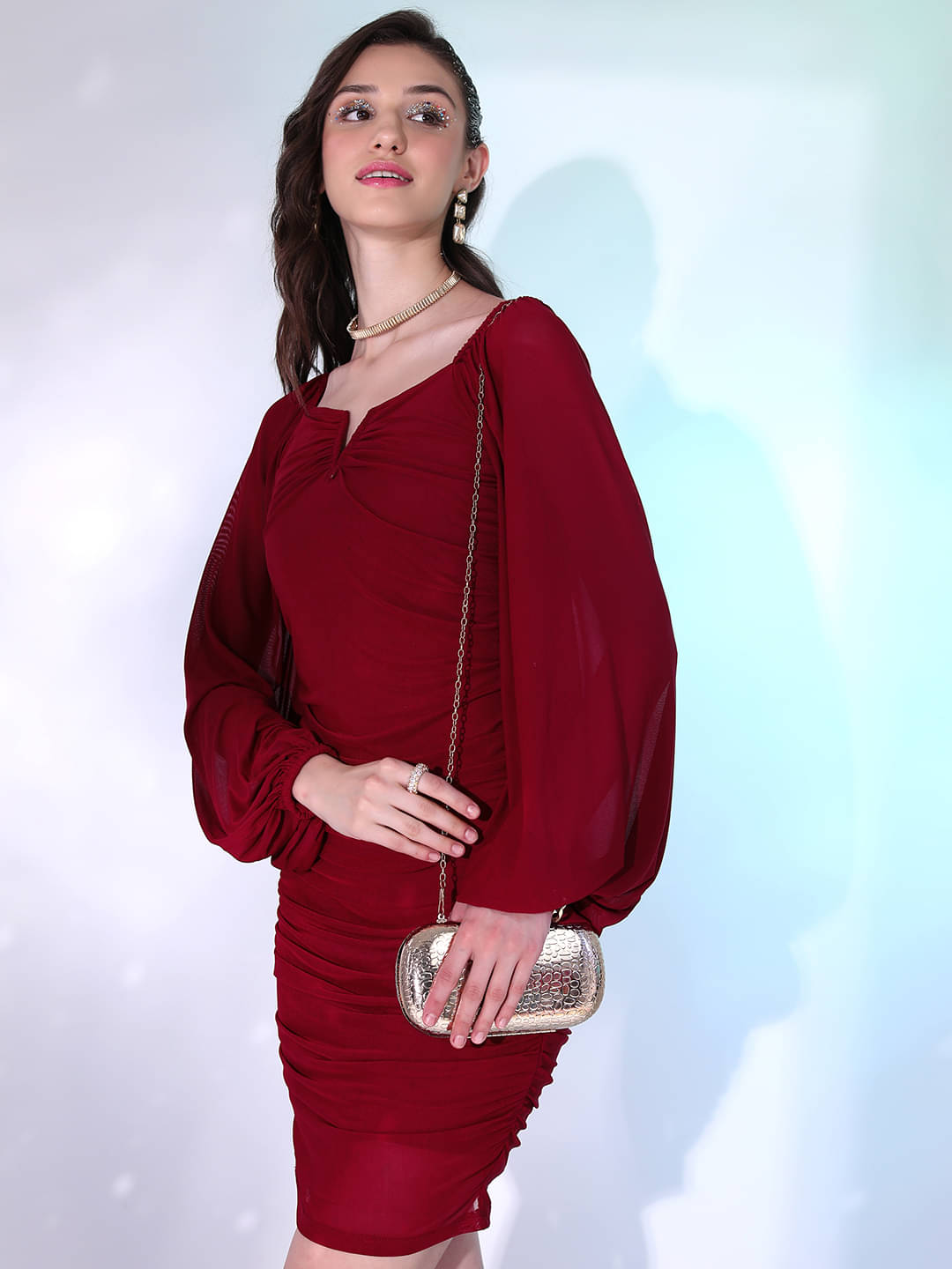     			Tokyo Talkies Women Polyester Solid Bodycon Dress ( Maroon )