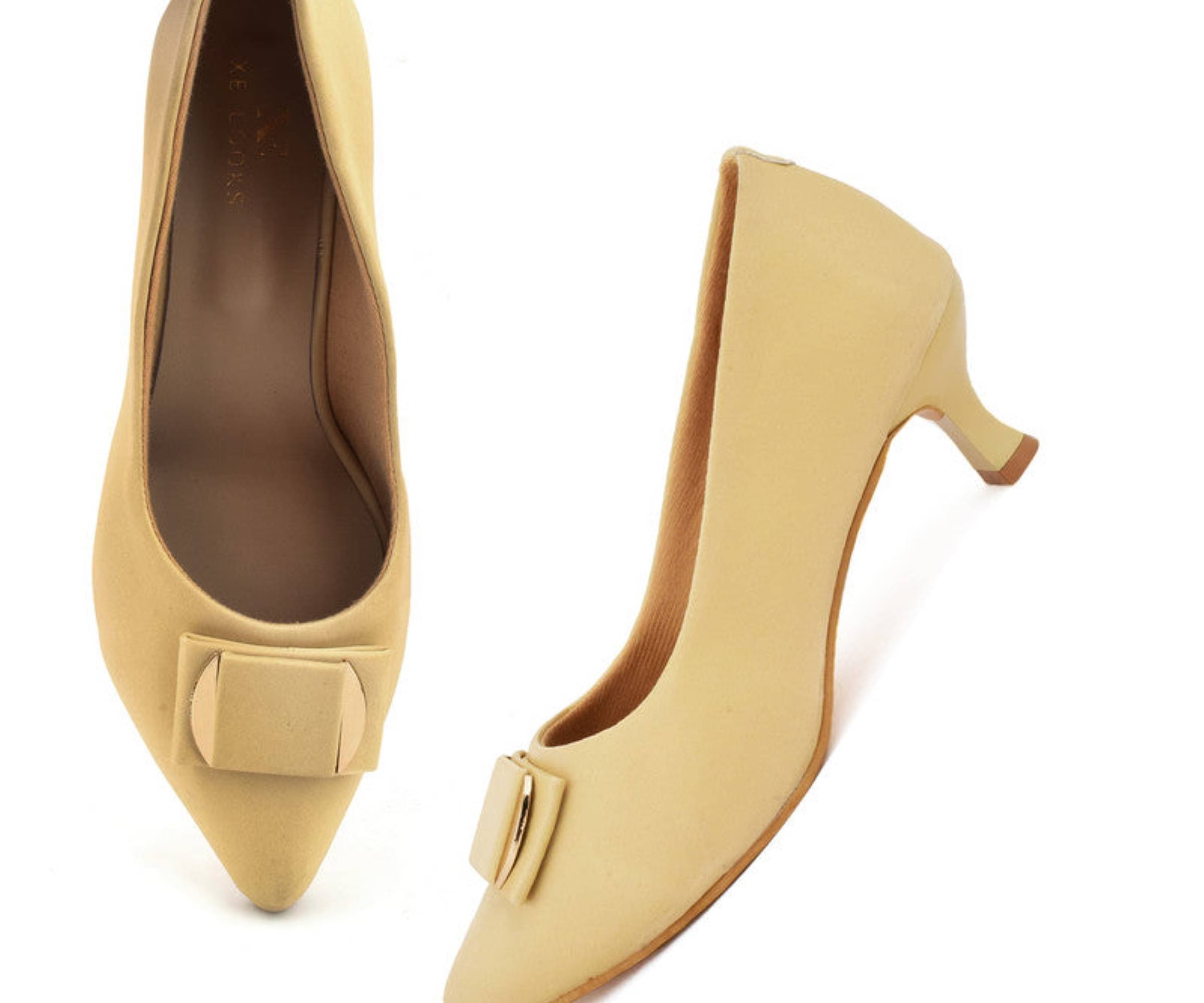     			XE Looks Cream Women's Slip On Heels