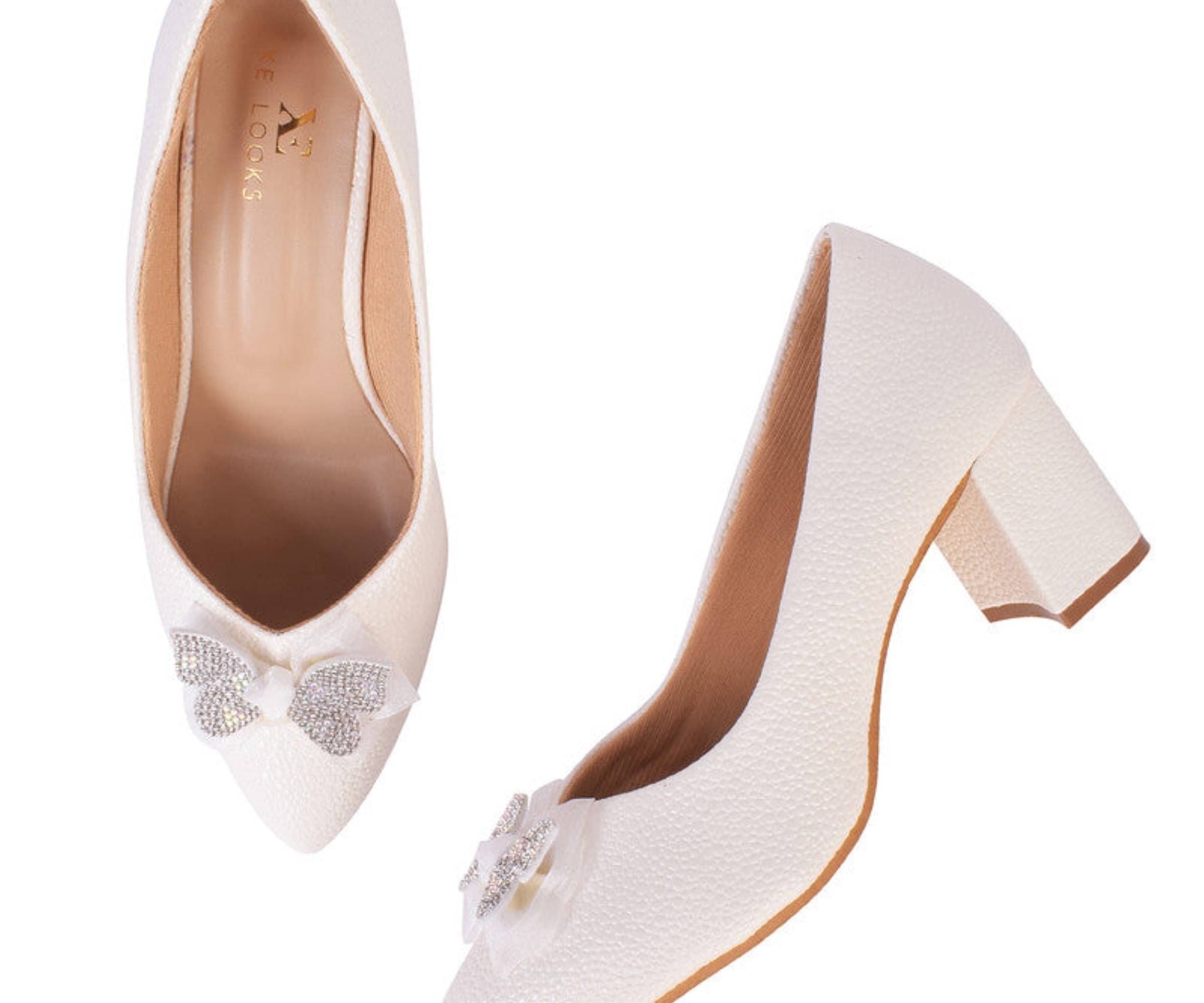     			XE Looks White Women's Slip On Heels