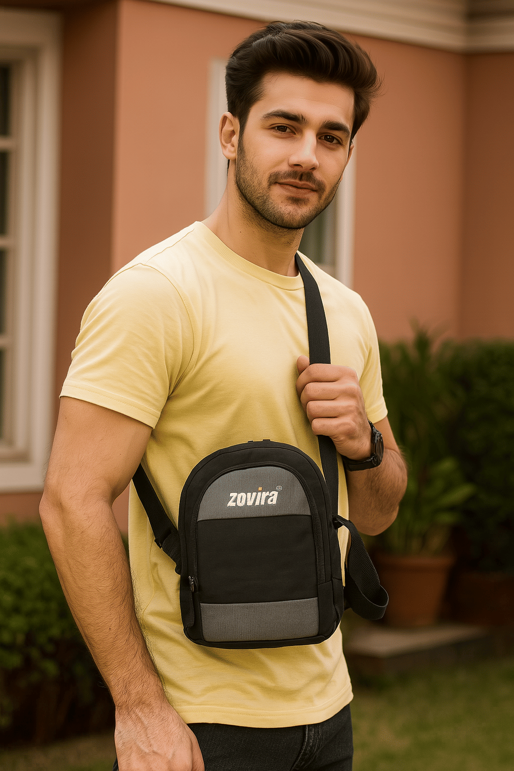     			Zovira Black Printed Messenger Bag