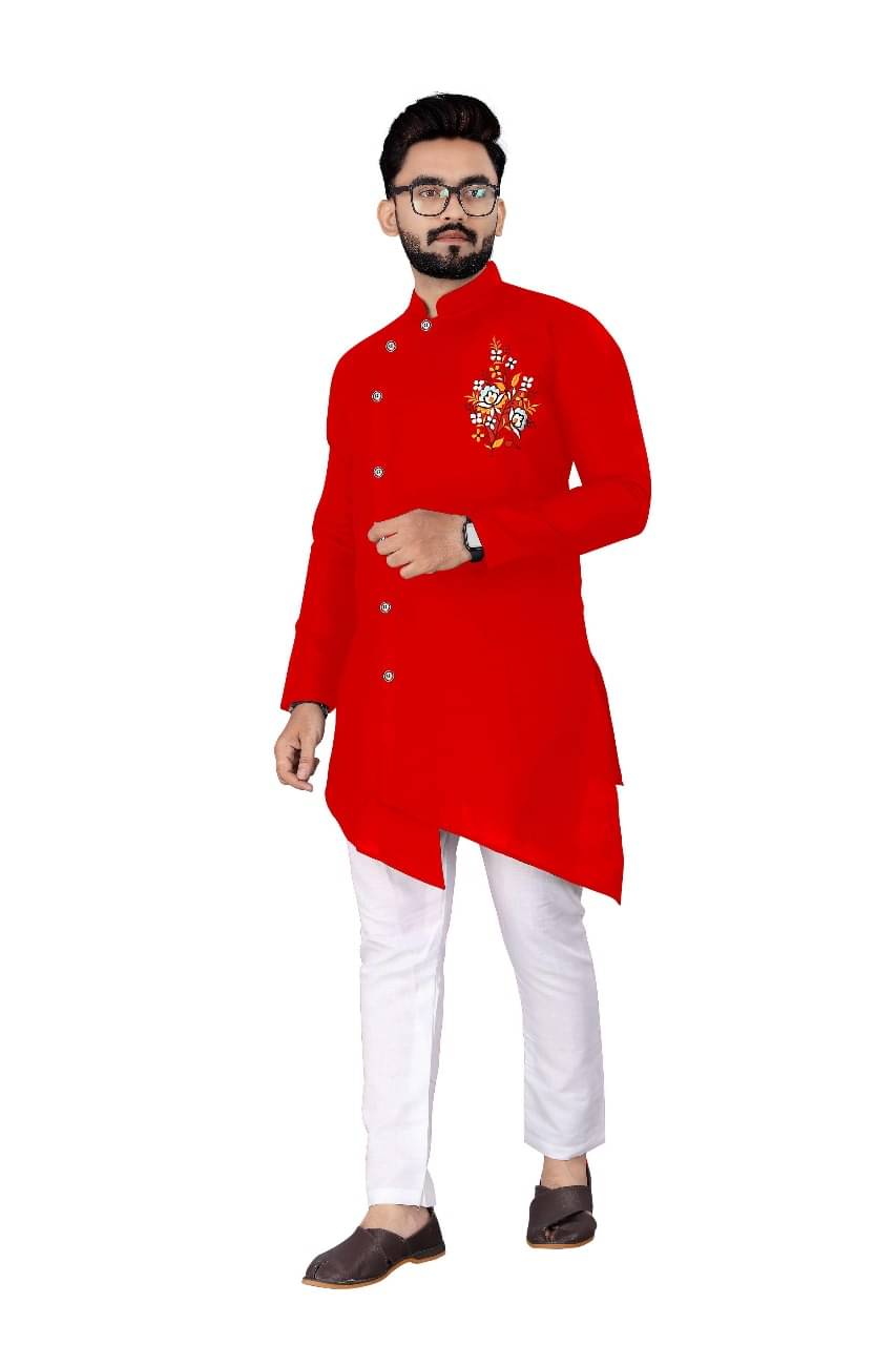     			AMAR VSTRA Red Cotton Blend Regular Fit Men's Kurta Pyjama Set ( Pack of 1 )