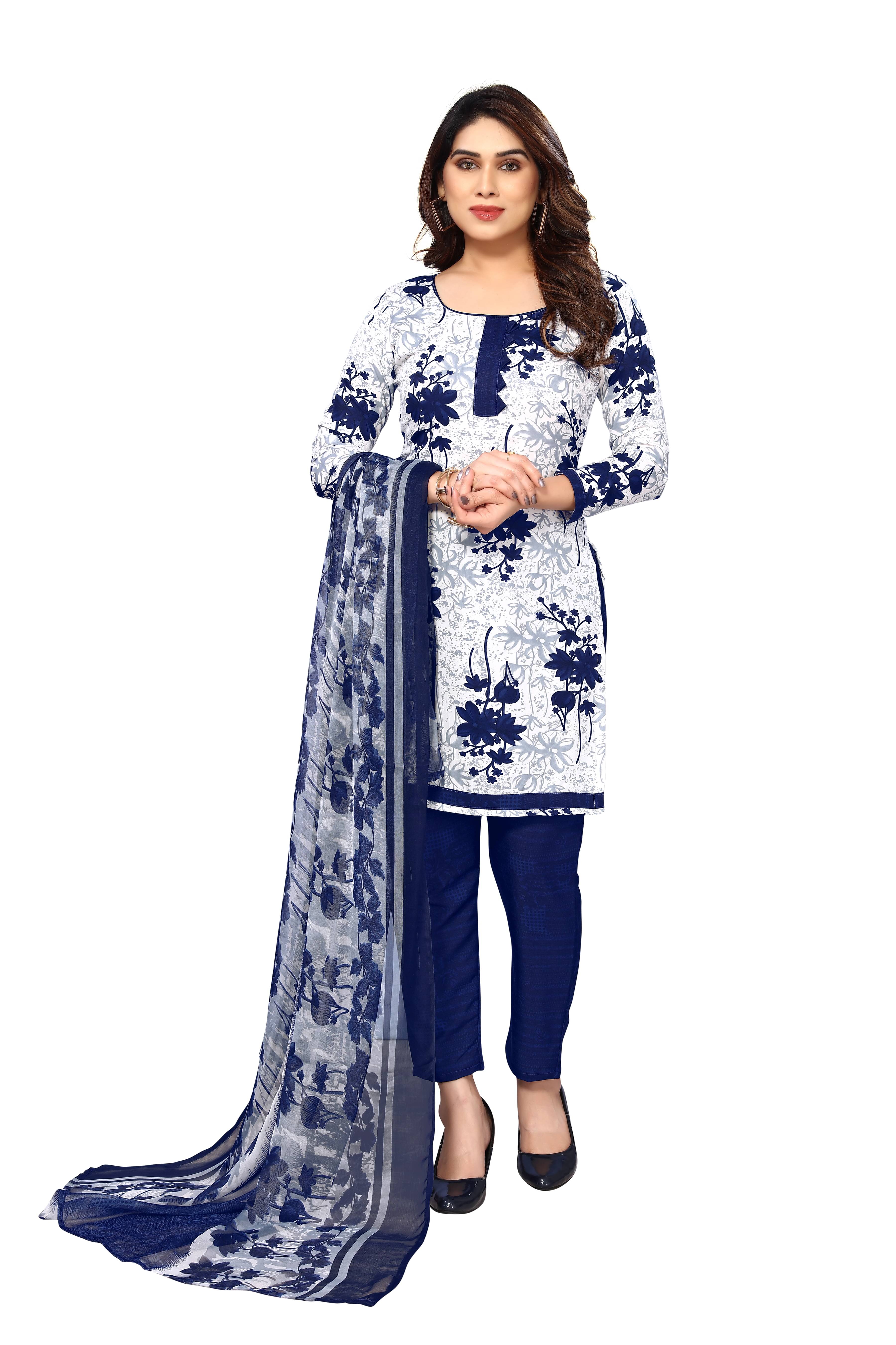 ANAND SAREES Women Crepe Unstitched Dress Material ( White ) ANAND SAREES Women Crepe Unstitched Dress Material ( White )