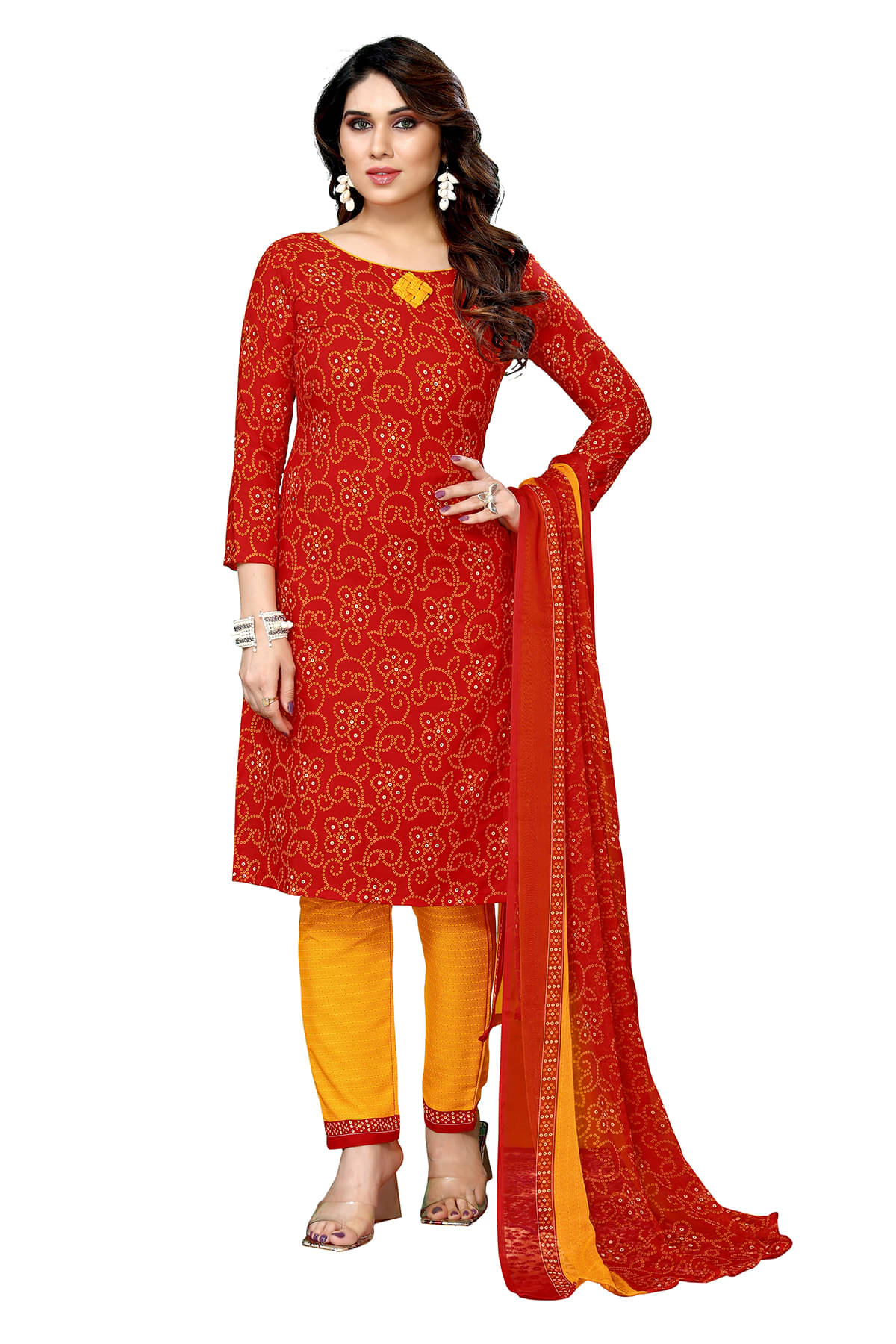 ANAND SAREES Women Crepe Unstitched Dress Material ( Red ) ANAND SAREES Women Crepe Unstitched Dress Material ( Red )