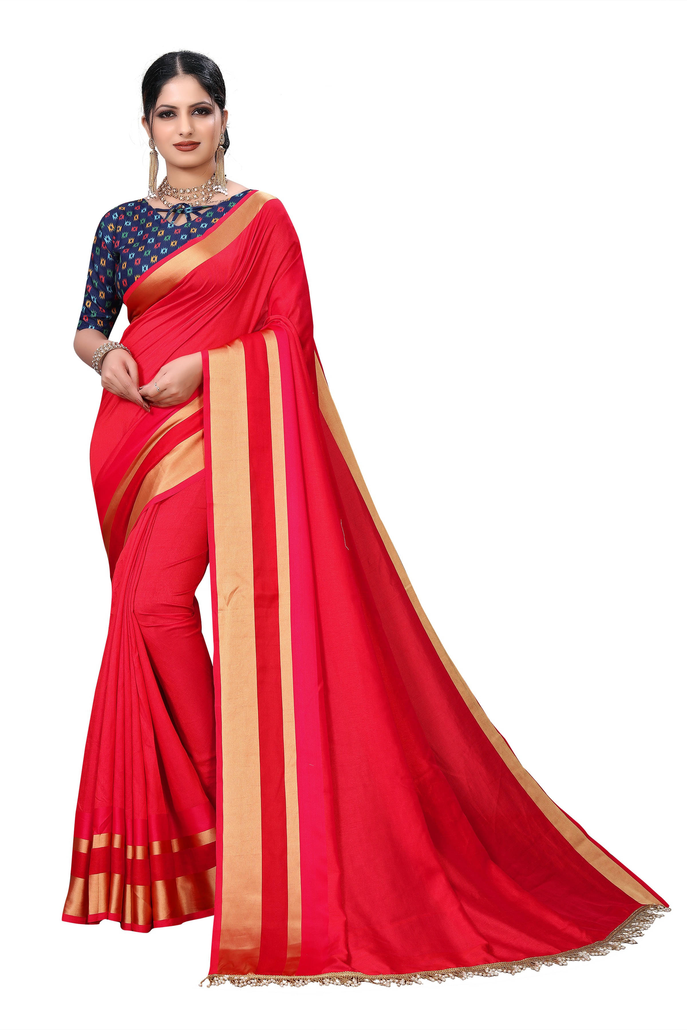 Aai Shree Khodiyar Cotton Silk Self Design Saree With Unstitched Blouse Piece ( Pink ) Aai Shree Khodiyar Cotton Silk Self Design Saree With Unstitched Blouse Piece ( Pink )
