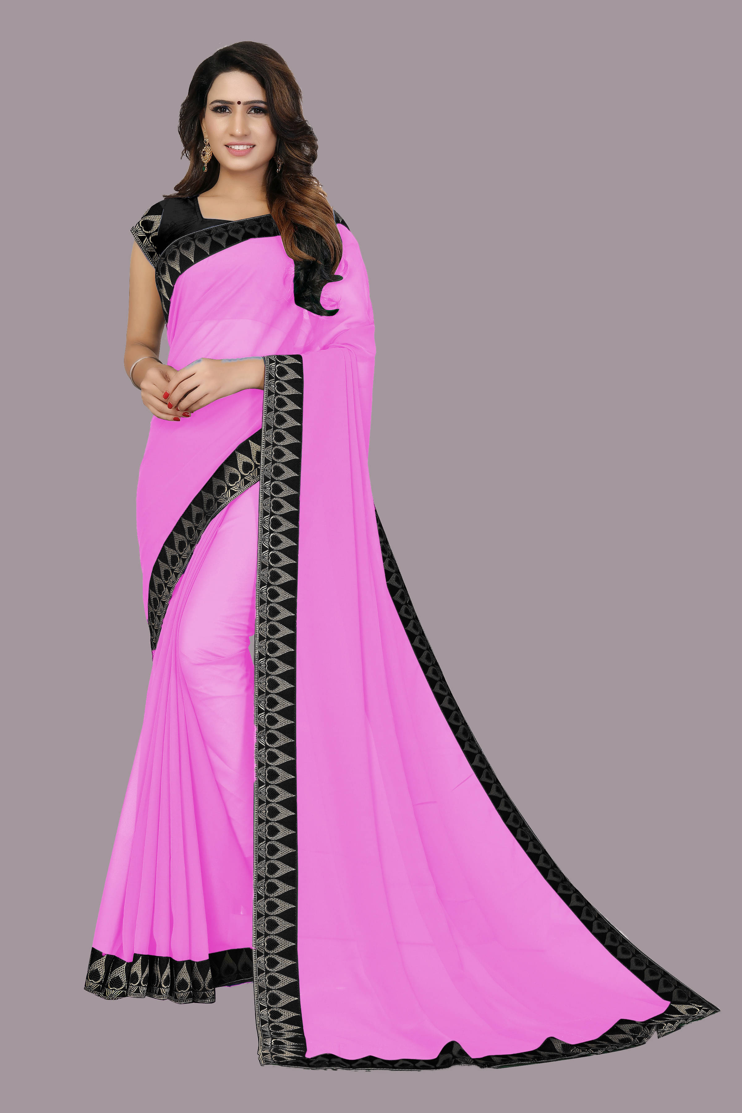     			Aai Shree Khodiyar Georgette Embellished Saree With Unstitched Blouse Piece ( Pink )