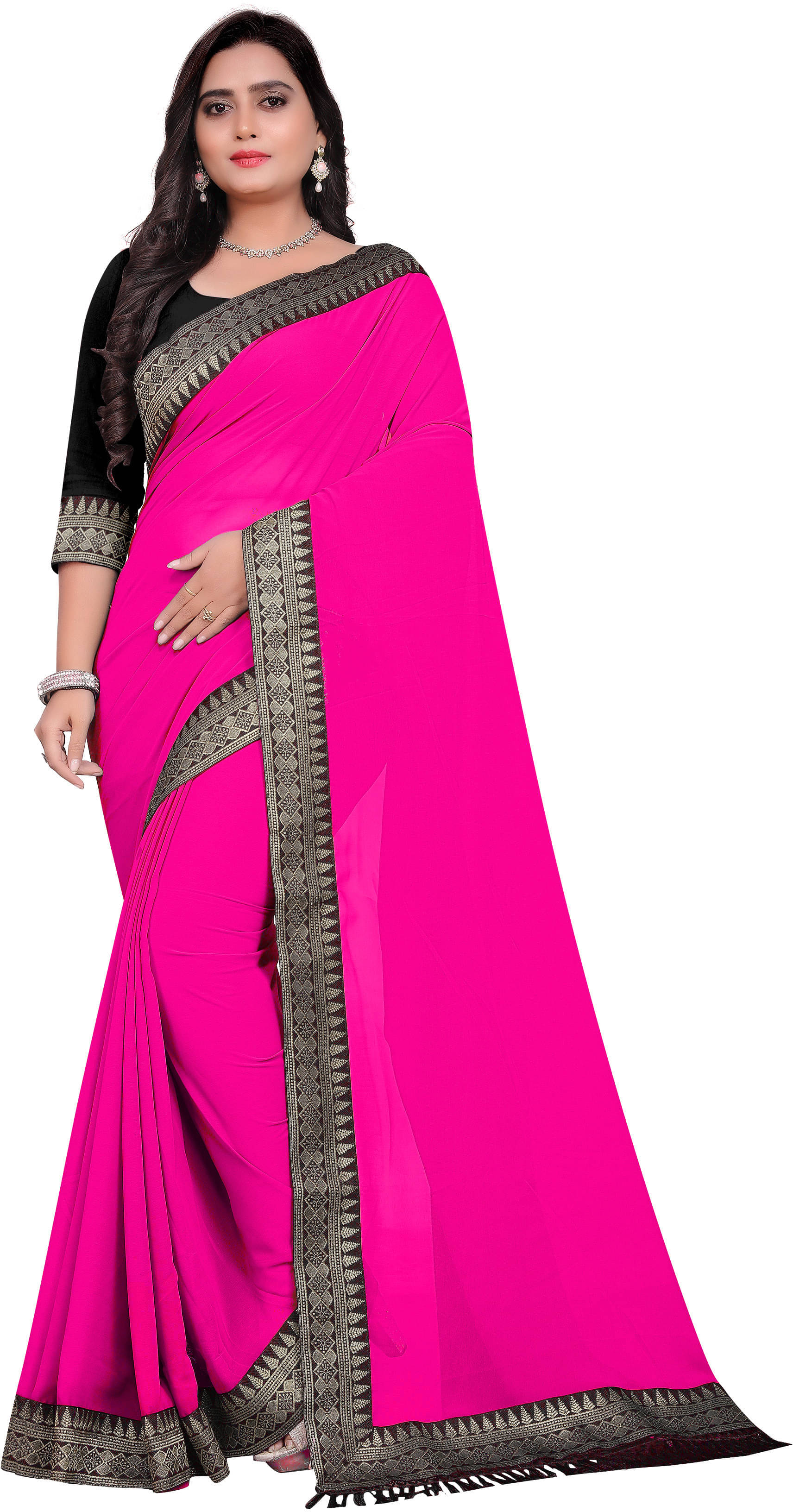 Aai Shree Khodiyar Georgette Self Design Saree With Unstitched Blouse Piece ( Multicolor )     			Aai Shree Khodiyar Georgette Self Design Saree With Unstitched Blouse Piece ( Multicolor )