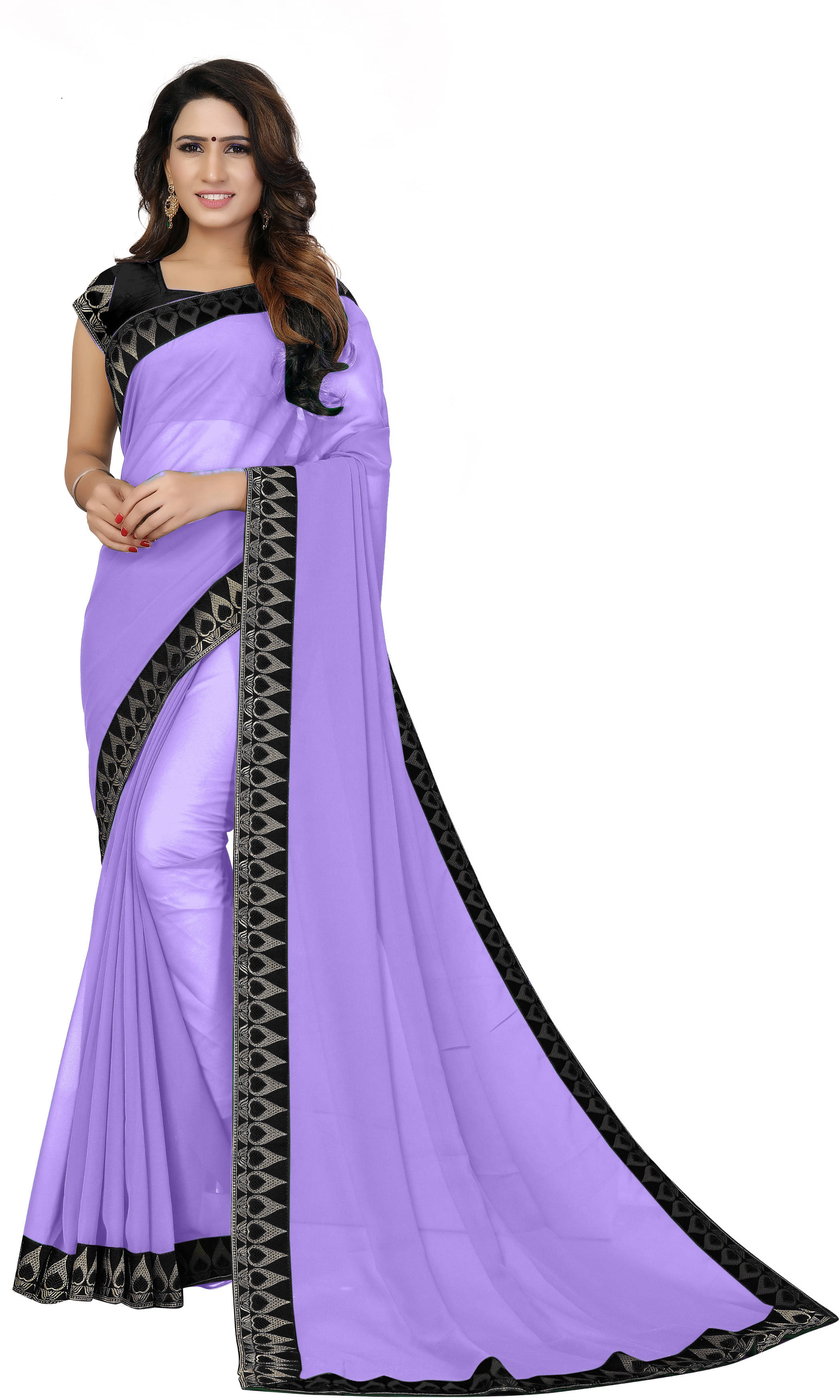     			Aai Shree Khodiyar Georgette Solid Saree With Unstitched Blouse Piece ( Purple )