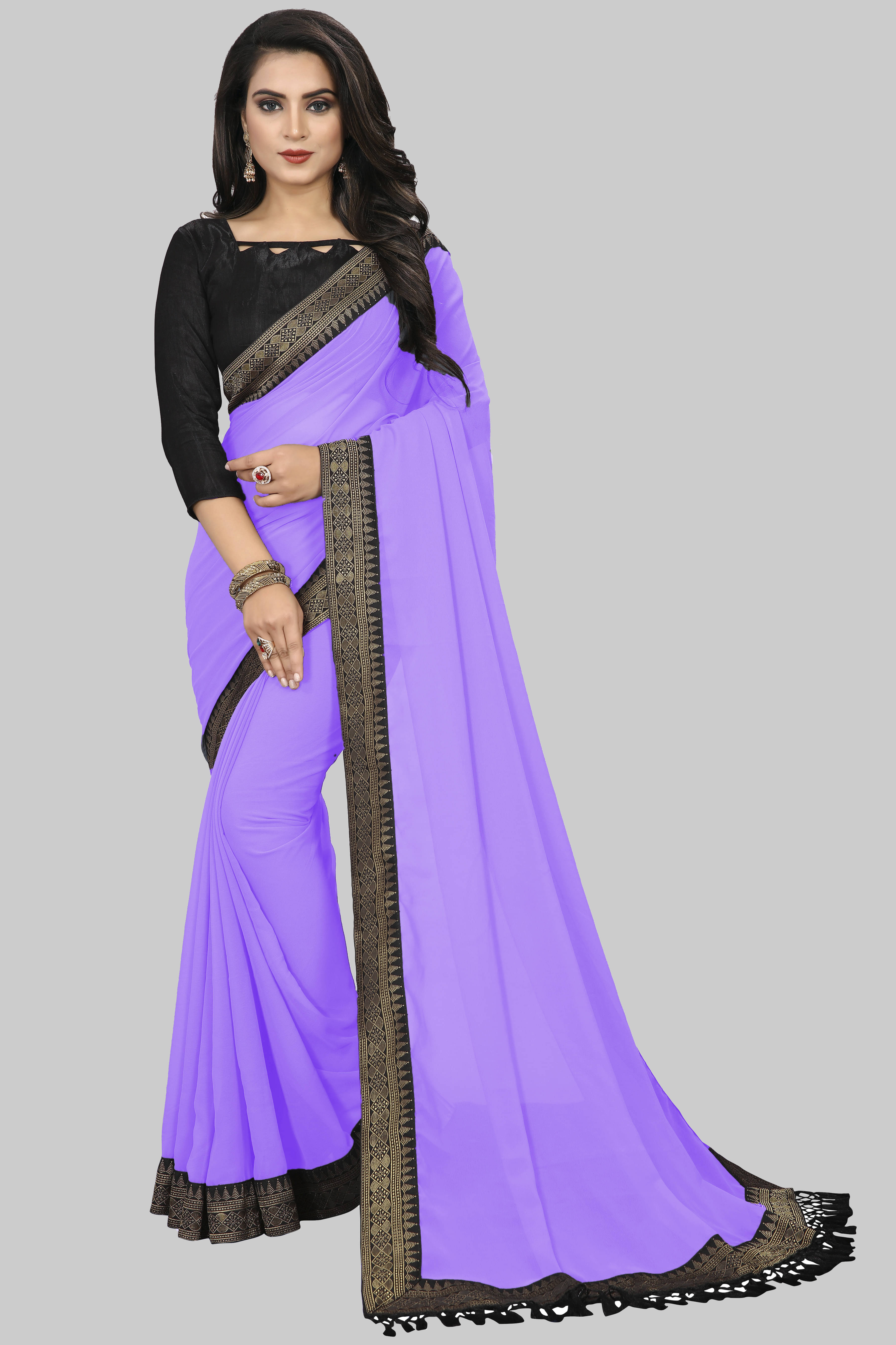     			Aai Shree Khodiyar Georgette Solid Saree With Unstitched Blouse Piece ( Purple )