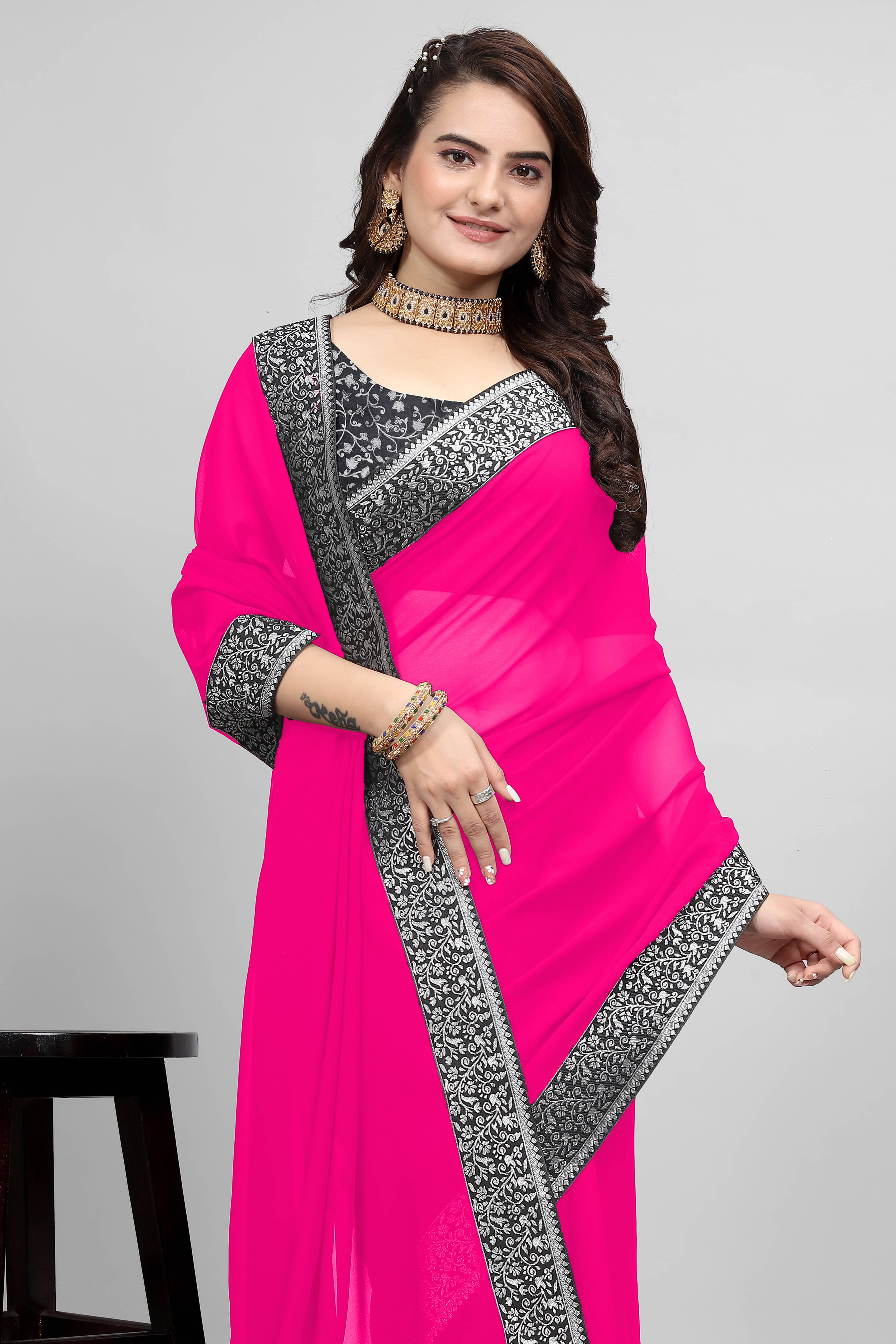 Aai Shree Khodiyar Georgette Woven Saree With Unstitched Blouse Piece ( Multicolor ) Aai Shree Khodiyar Georgette Woven Saree With Unstitched Blouse Piece ( Multicolor )