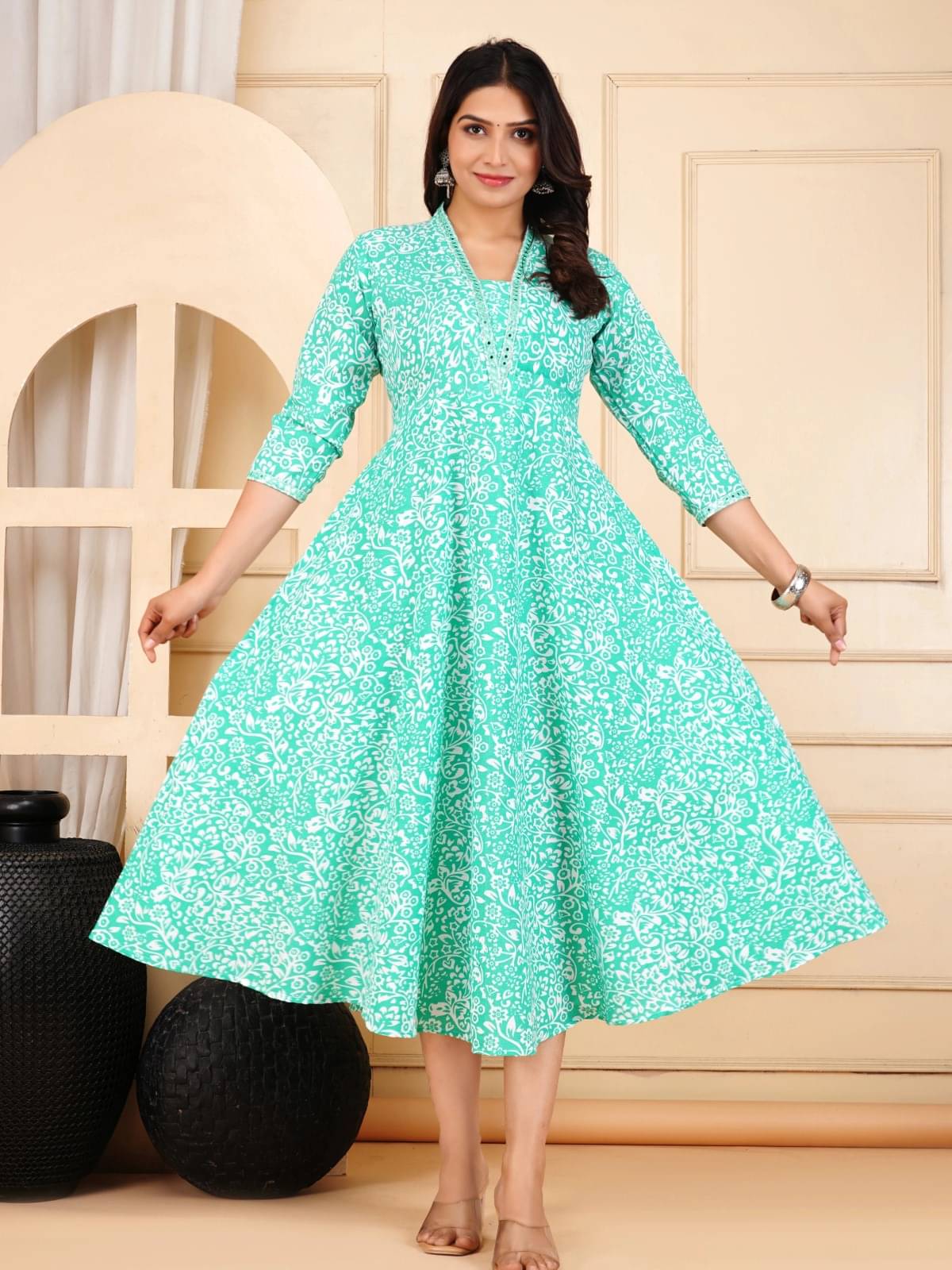     			Annaya Women Cotton Printed Anarkali Kurti ( Blue )