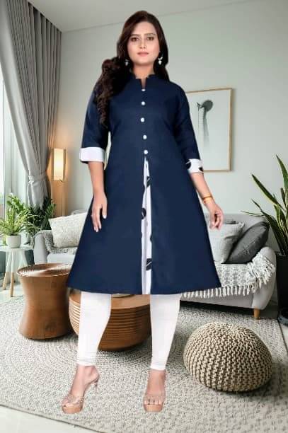     			BONISTA FASHION FOR ALL Women Cotton Flex Solid A-line Kurti ( Blue )