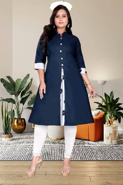     			BONISTA FASHION FOR ALL Women Cotton Flex Solid A-line Kurti ( Blue )