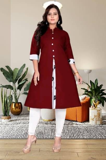     			BONISTA FASHION FOR ALL Women Cotton Flex Solid A-line Kurti ( Maroon )