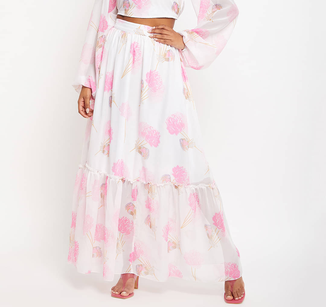 Bitterlime White Georgette Women's A-Line Skirt ( Pack of 1 ) Bitterlime White Georgette Women's A-Line Skirt ( Pack of 1 )