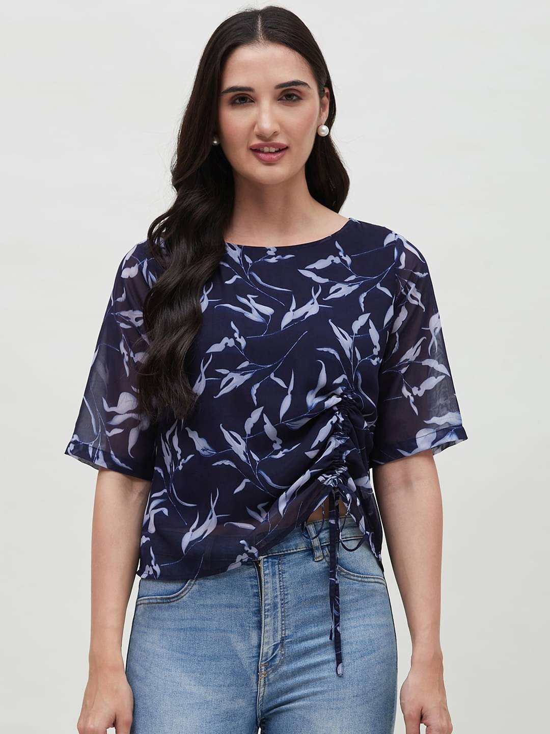 Bitterlime Women's Polyester Regular Top ( Navy Blue ) Bitterlime Women's Polyester Regular Top ( Navy Blue )