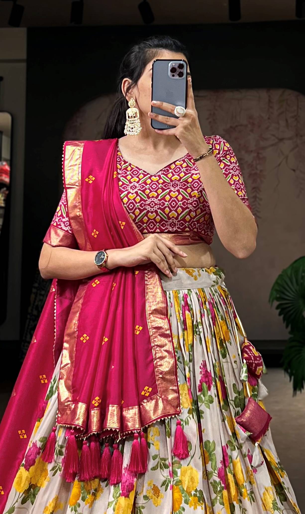     			CYNOR Pink Tussar Silk Circular Semi Stitched Lehenga Single