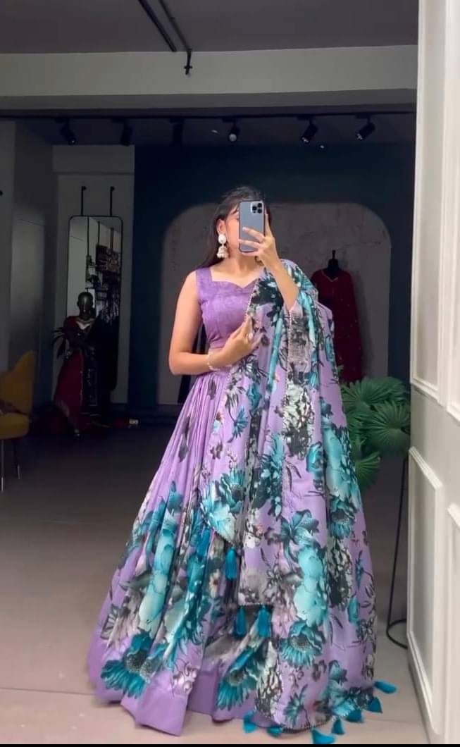 CYNOR Purple Tussar Silk Circular Semi Stitched Lehenga Single CYNOR Purple Tussar Silk Circular Semi Stitched Lehenga Single