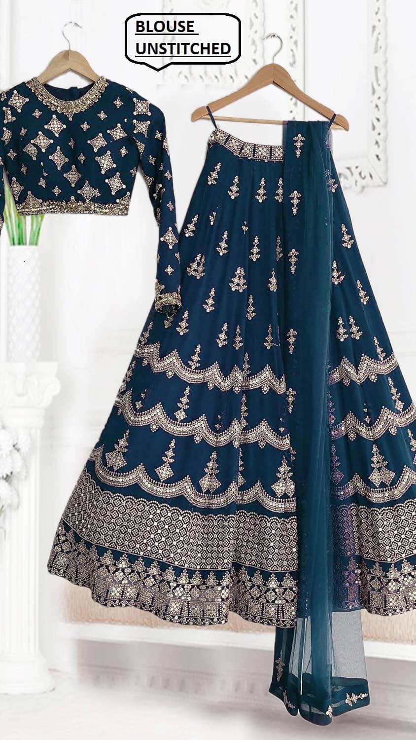 CYNOR Turquoise Chiffon Circular Semi Stitched Lehenga Single CYNOR Turquoise Chiffon Circular Semi Stitched Lehenga Single