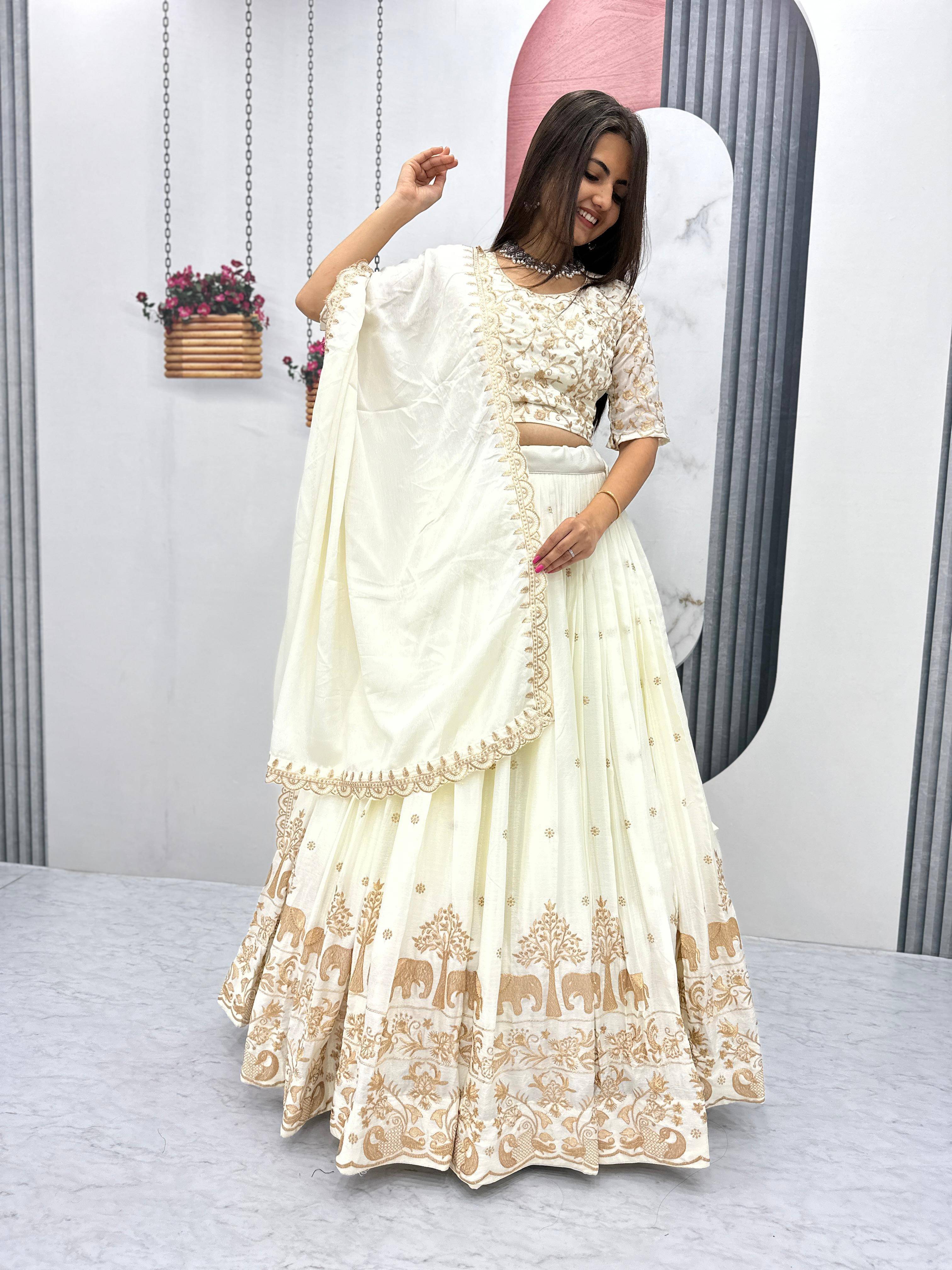     			CYNOR White Chiffon Circular Semi Stitched Lehenga Single