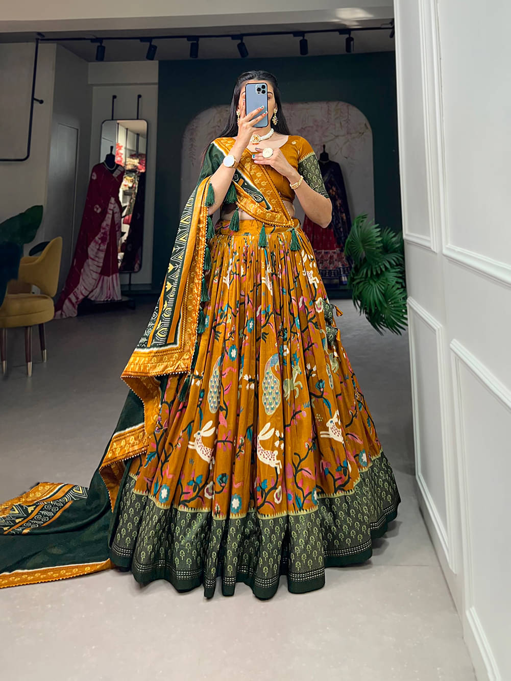 CYNOR Yellow Tussar Silk Circular Semi Stitched Lehenga Single CYNOR Yellow Tussar Silk Circular Semi Stitched Lehenga Single