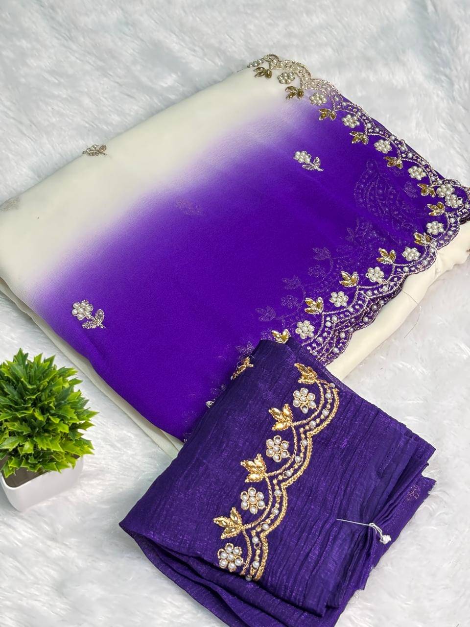 Sanjana Silk Georgette Embellished Maheshwari Saree With Unstitched Blouse Piece ( Purple ) Sanjana Silk Georgette Embellished Maheshwari Saree With Unstitched Blouse Piece ( Purple )