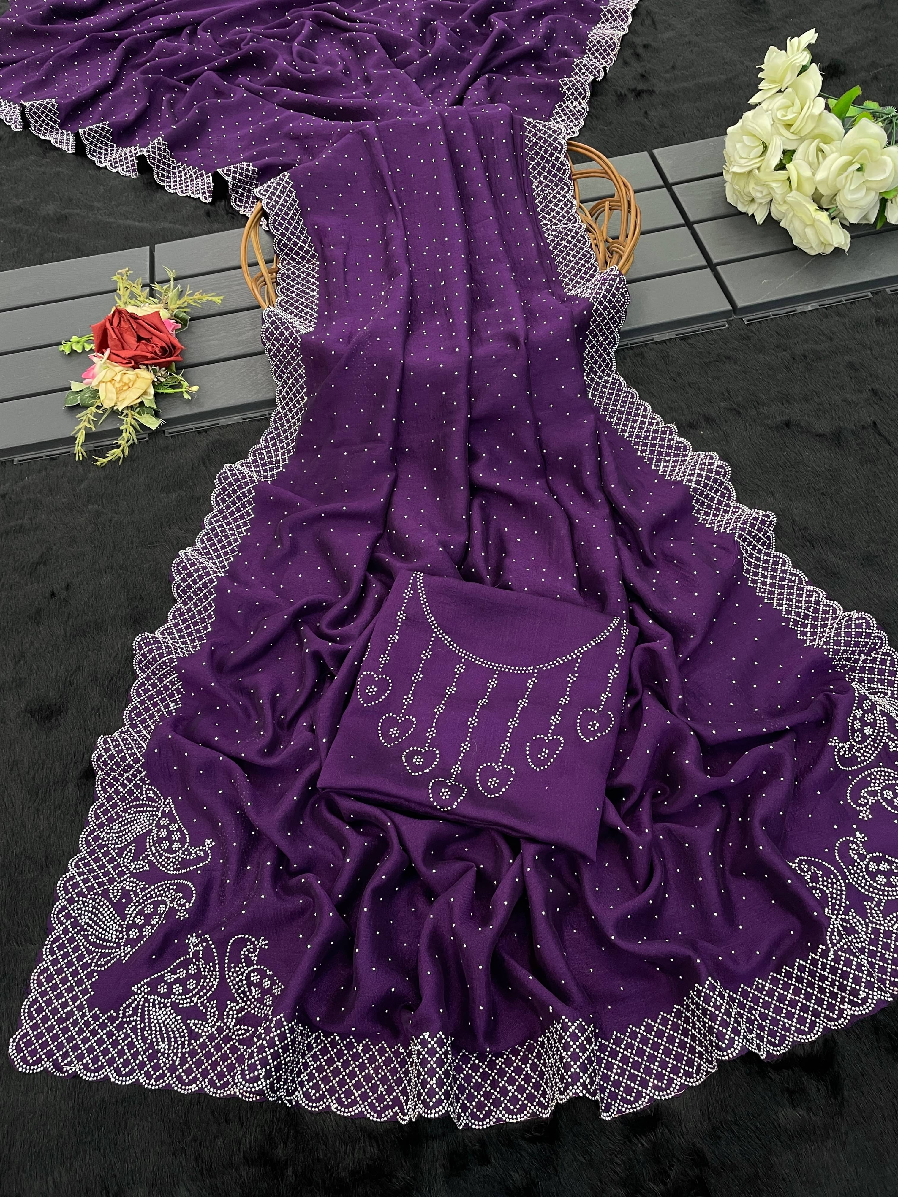     			Sanjana Silk Silk Blend Embellished Bhagalpuri Saree With Unstitched Blouse Piece ( Purple )