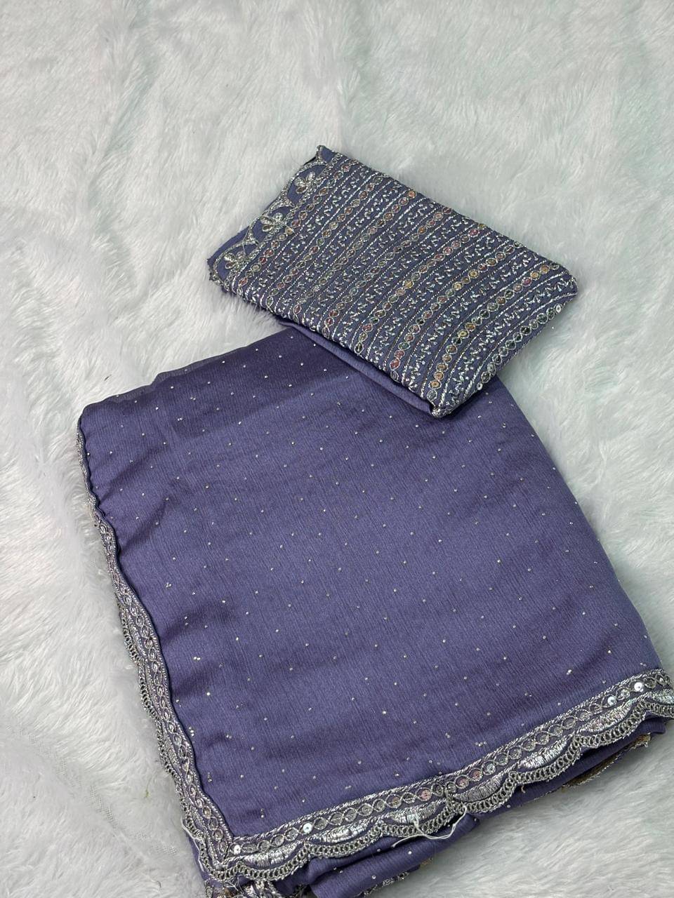     			Sitanjali Chiffon Embellished Sambalpuri Saree With Unstitched Blouse Piece ( Purple )
