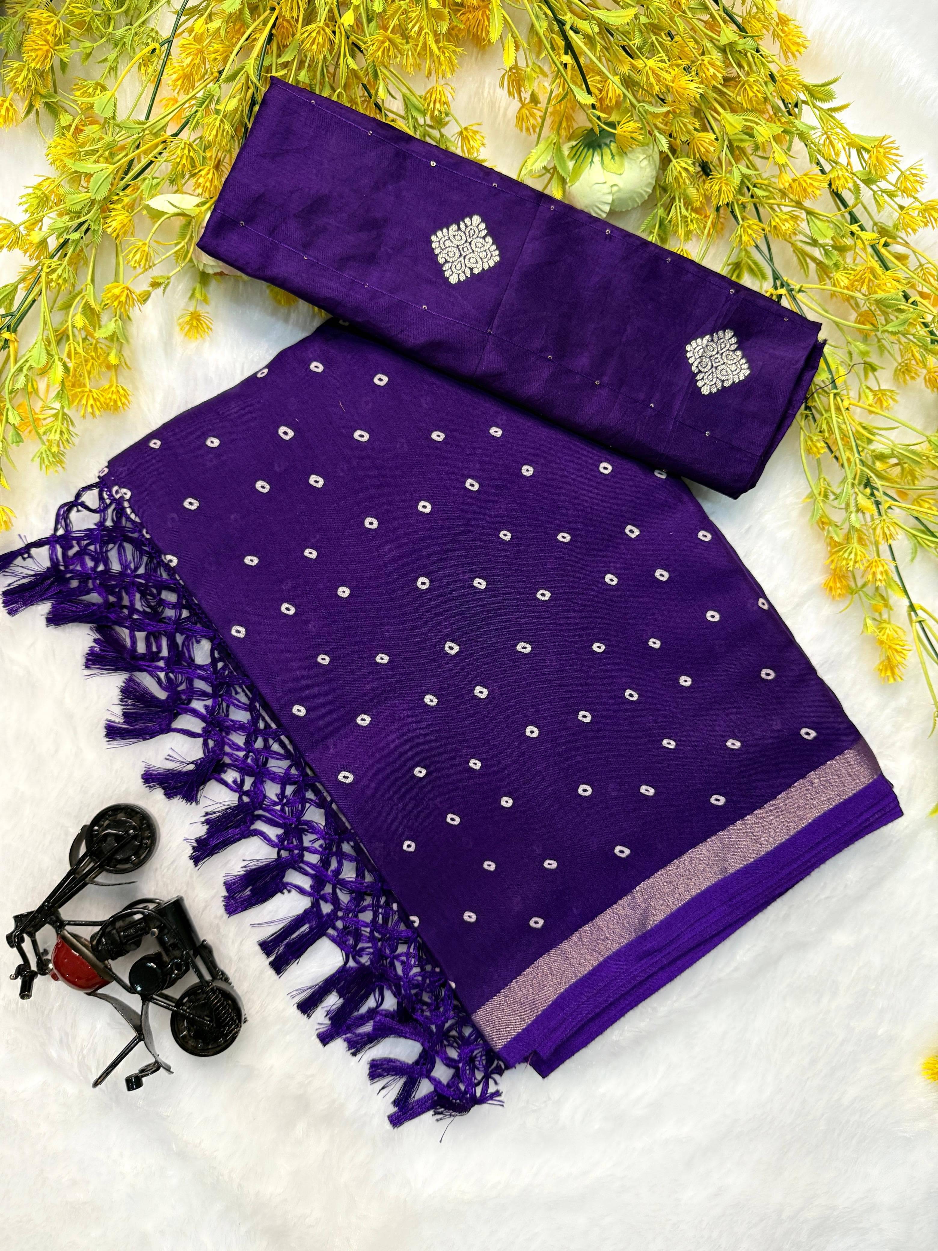 Sitanjali Lifestyle Cotton Blend Printed Sambalpuri Saree With Unstitched Blouse Piece ( Purple )     			Sitanjali Lifestyle Cotton Blend Printed Sambalpuri Saree With Unstitched Blouse Piece ( Purple )