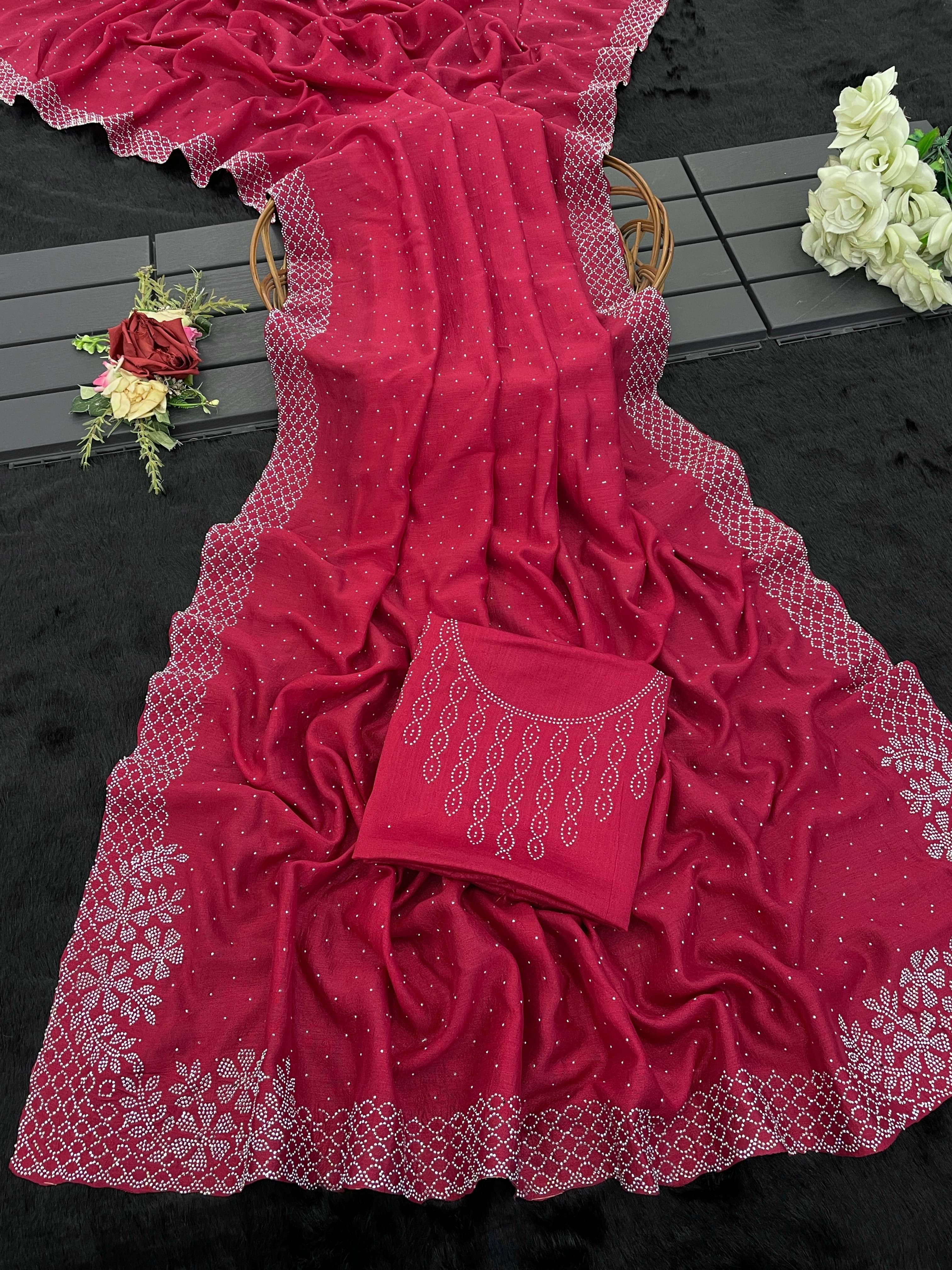 Sitanjali Silk Blend Embellished Bhagalpuri Saree With Unstitched Blouse Piece ( Pink ) Sitanjali Silk Blend Embellished Bhagalpuri Saree With Unstitched Blouse Piece ( Pink )